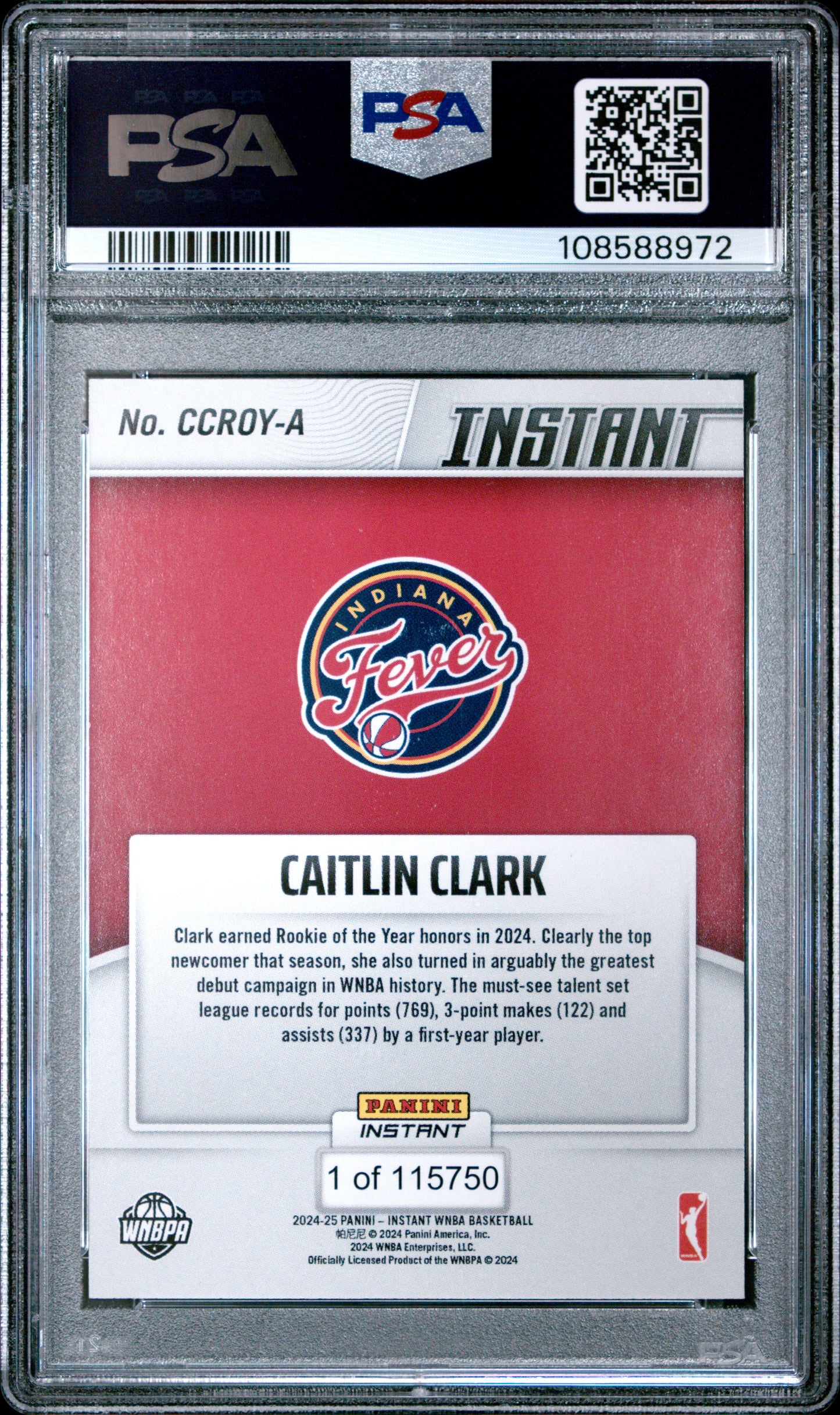 2024 Panini Instant WNBA Rookie Of The Year Caitlin Clark #A PSA 10
