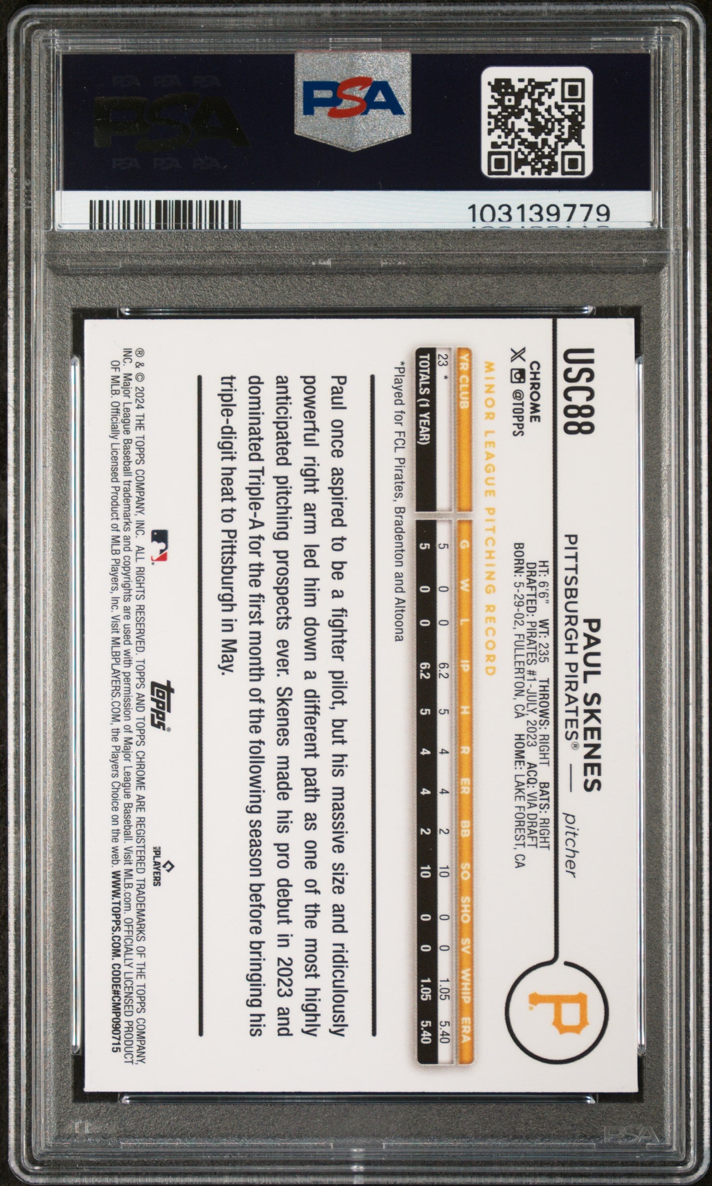 2024 Topps Chrome Update Paul Skenes #USC88 PSA 10