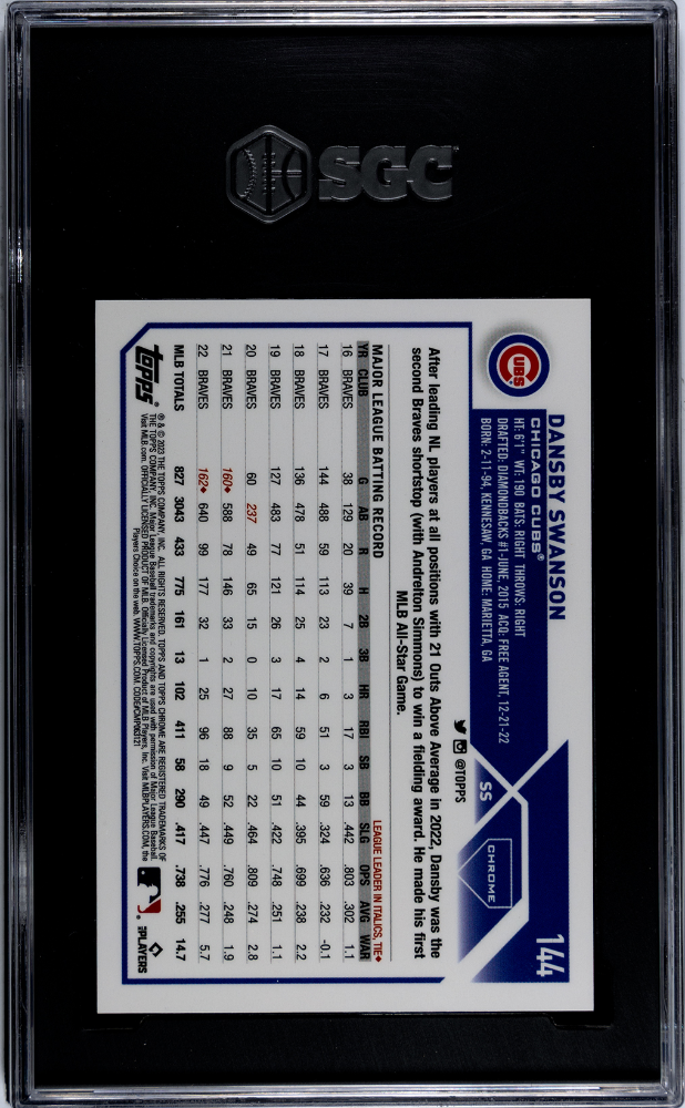 2023 Topps Chrome Dansby Swanson #144 Blue Wave Refractor 75 SGC 9.5