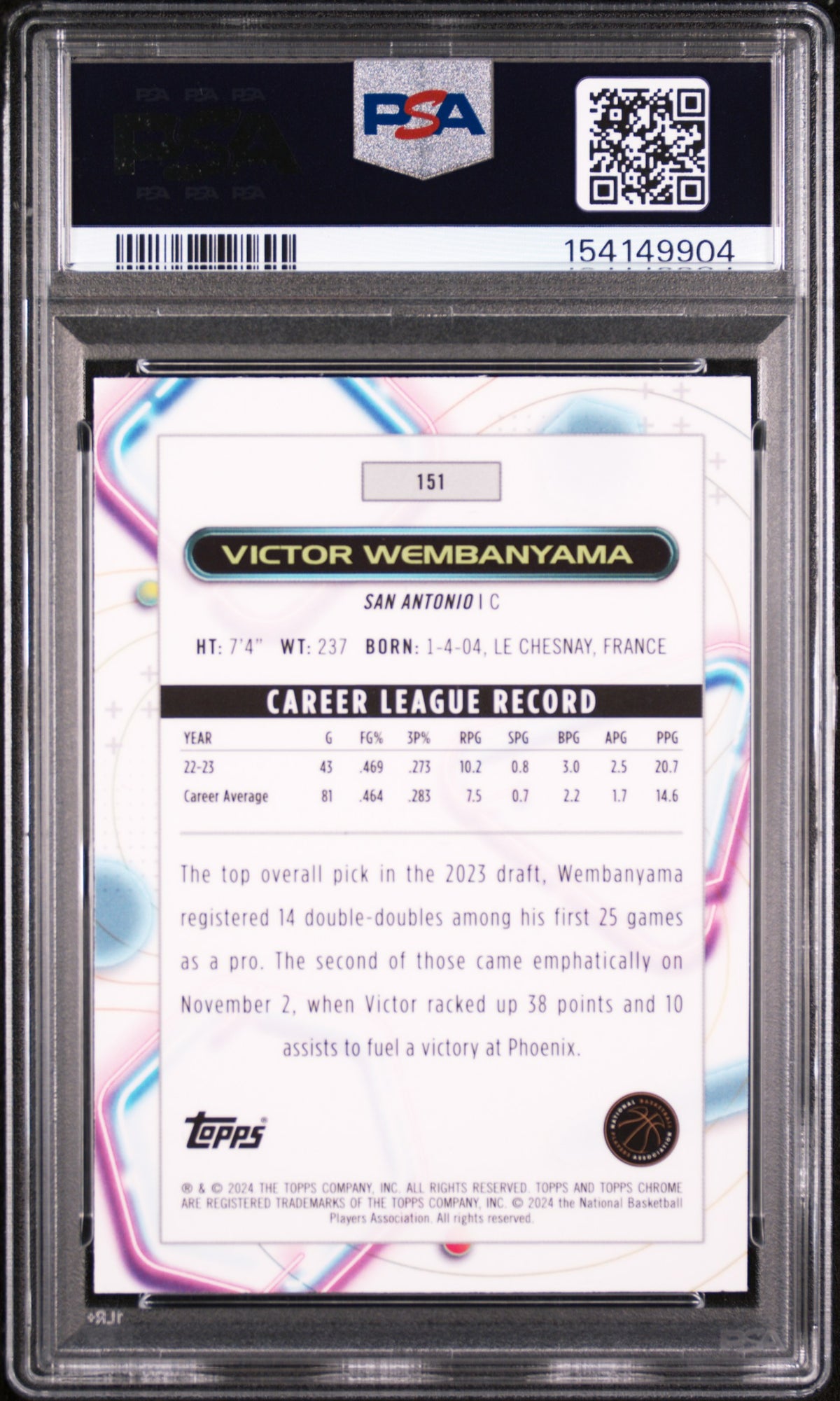 2023 Topps Cosmic Chrome Victor Wembanyama #151 PSA 9