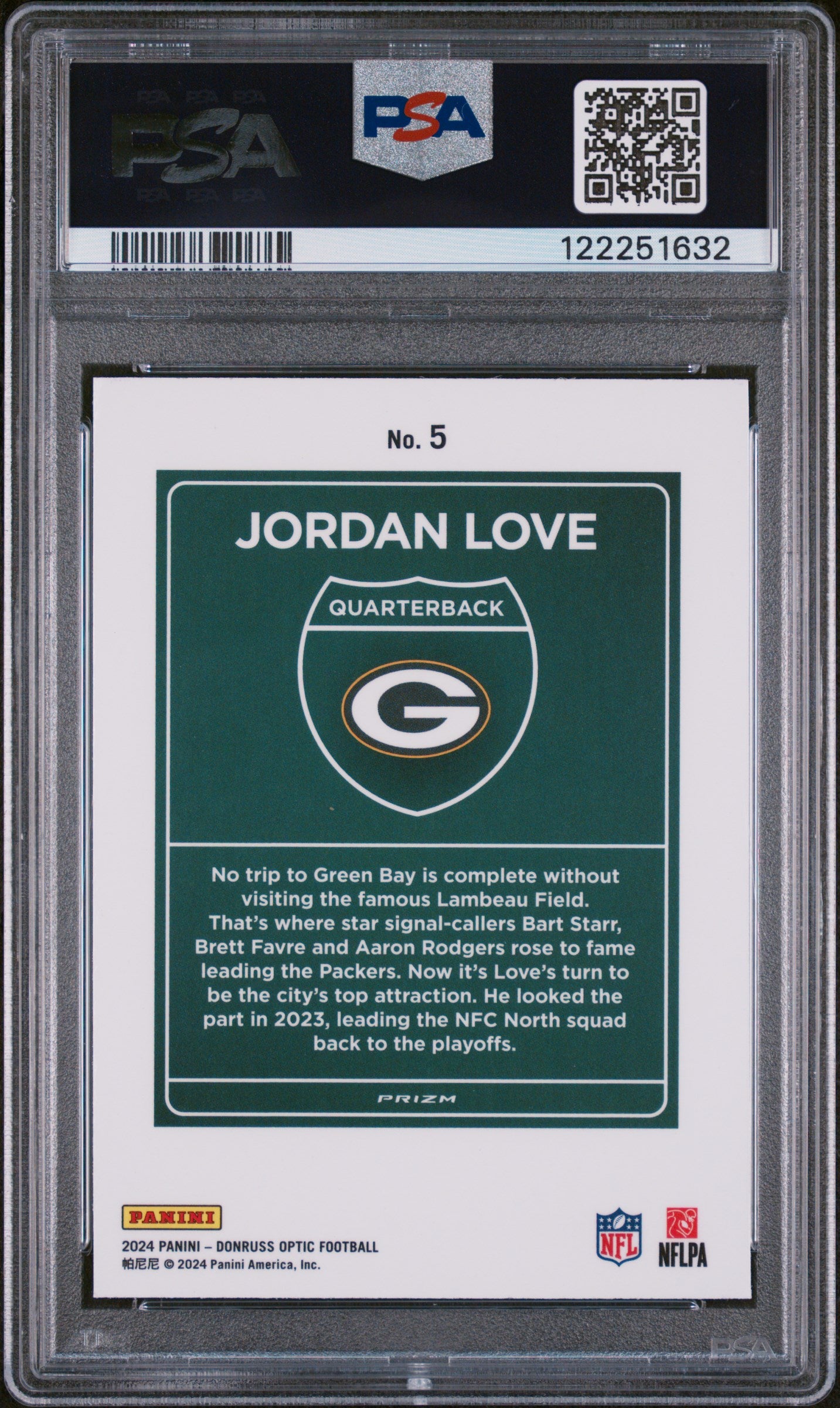 2024 Panini Donruss Optic Downtown! Jordan Love #5 PSA 9