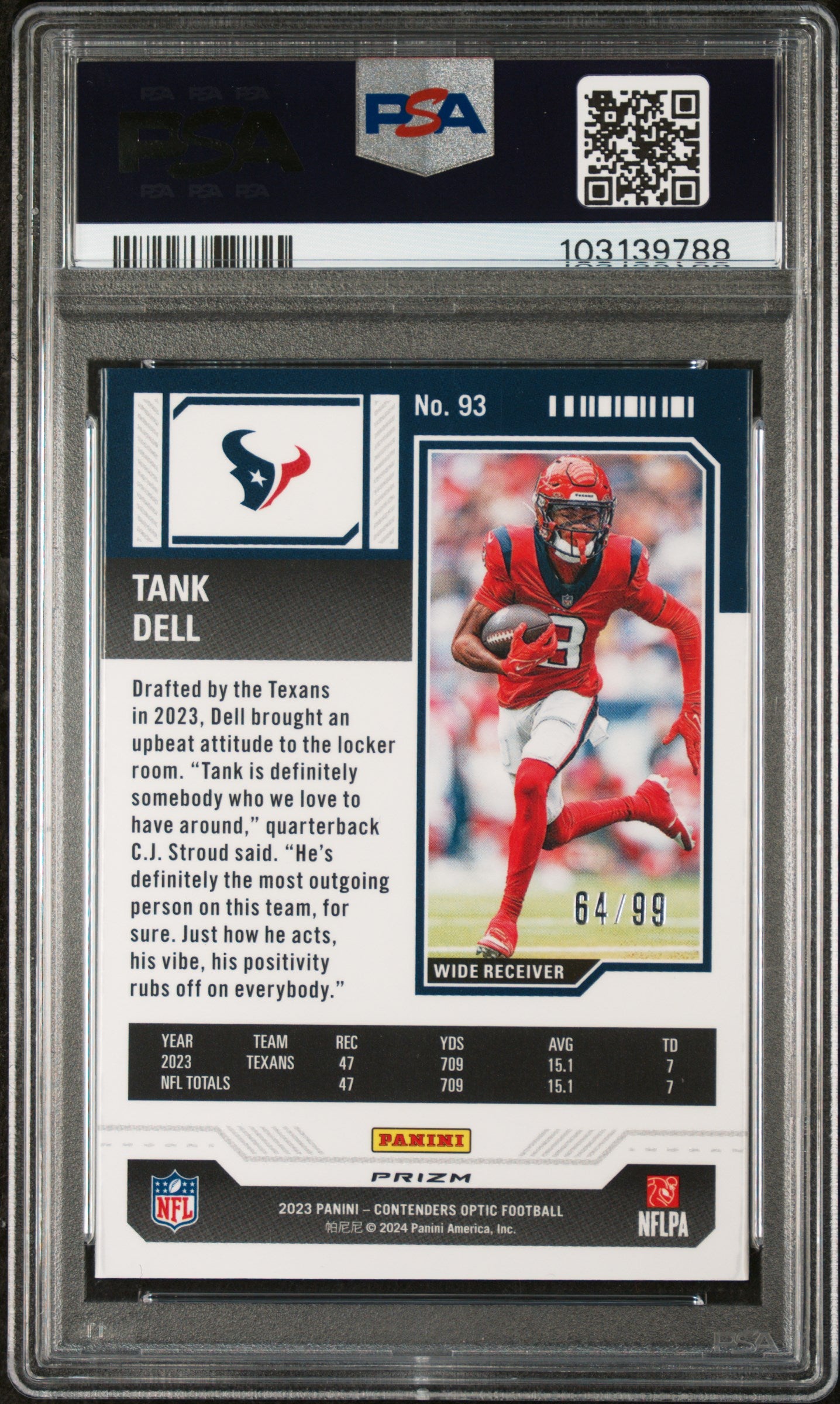 2023 Panini Contenders Optic Tank Dell #93 Blue PSA 10