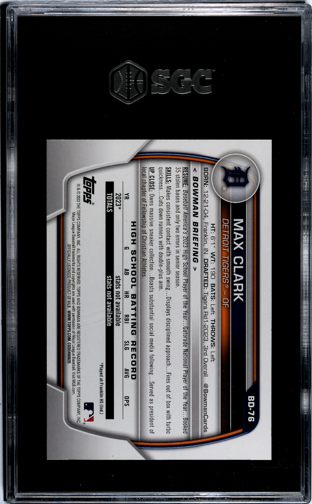 2023 Bowman Draft Max Clark #BD-76 SGC 10