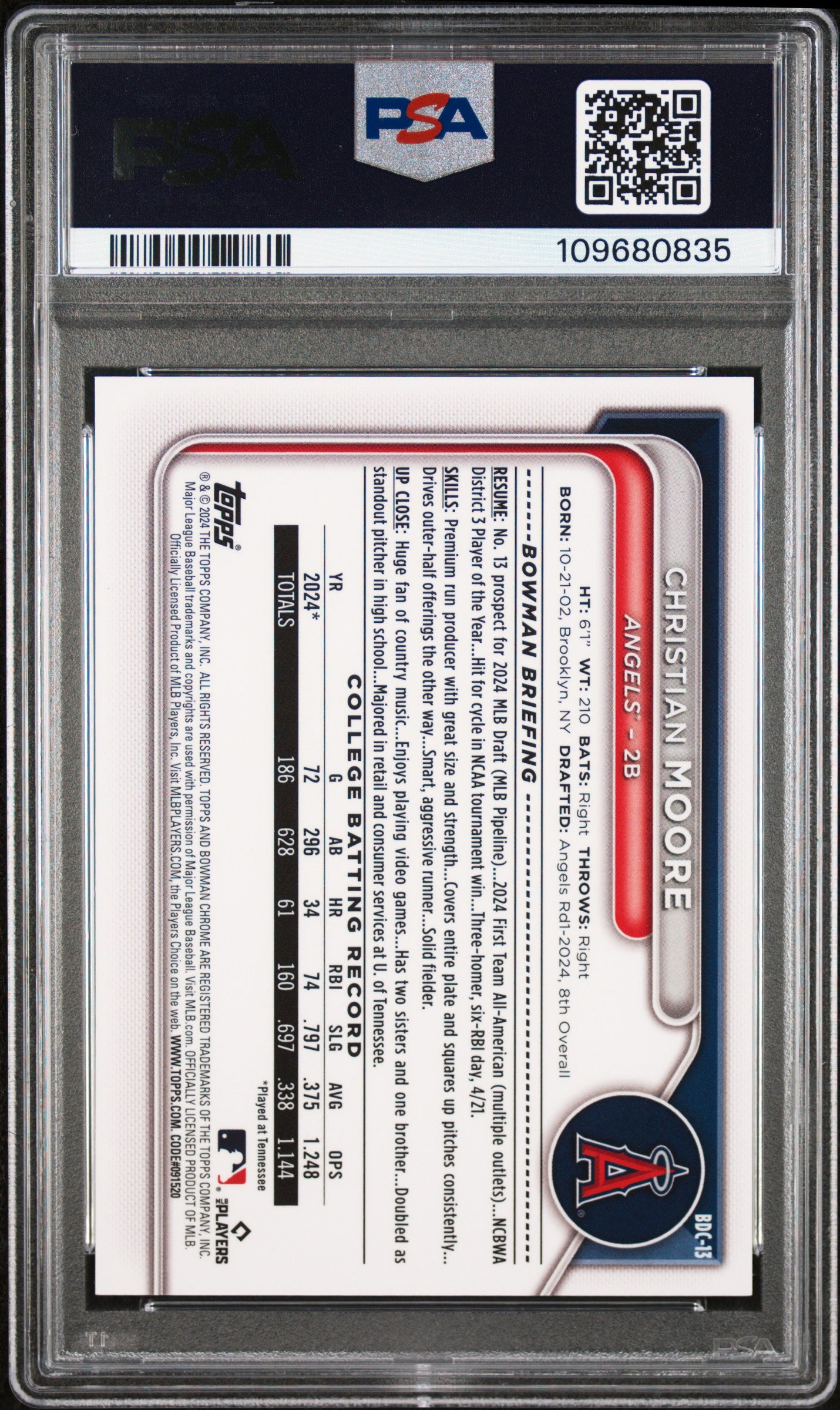 2024 Bowman Draft Christian Moore #BDC13 Chrome Image Variation PSA 9