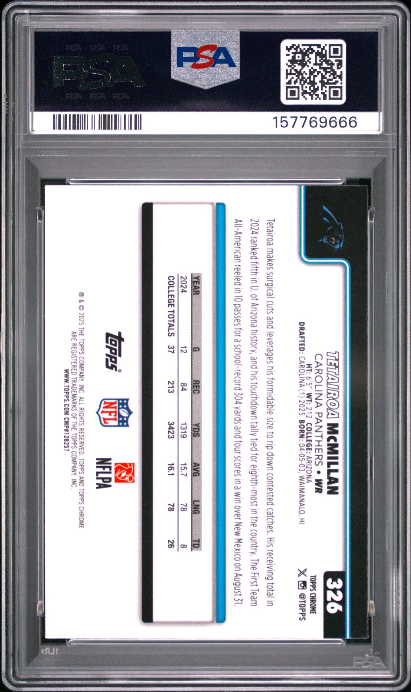 2025 Topps Chrome Tetairoa Mcmillan #326 PSA 9