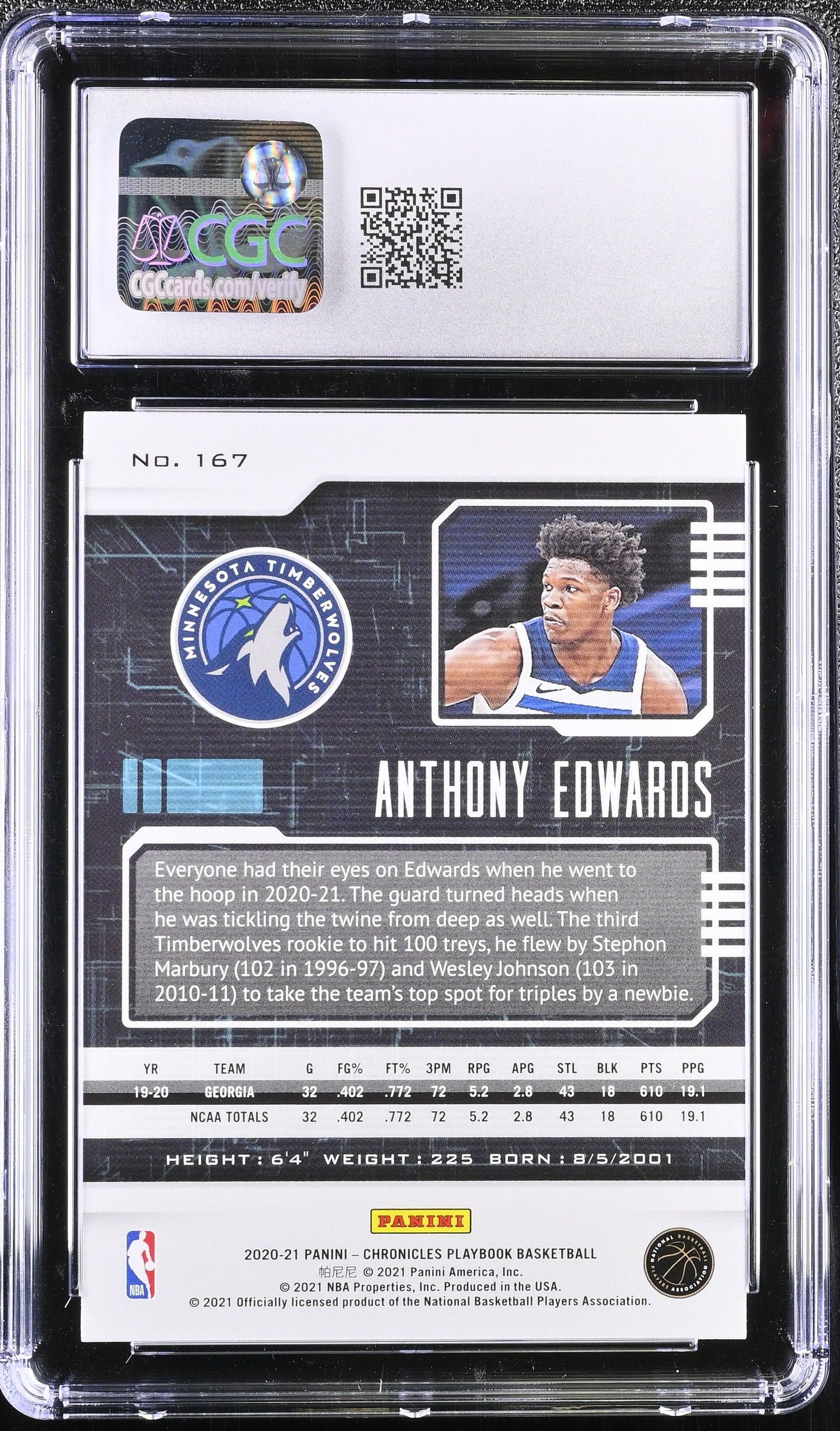 2020-21 Panini Chronicles Anthony Edwards #167 Playbook CGC 10