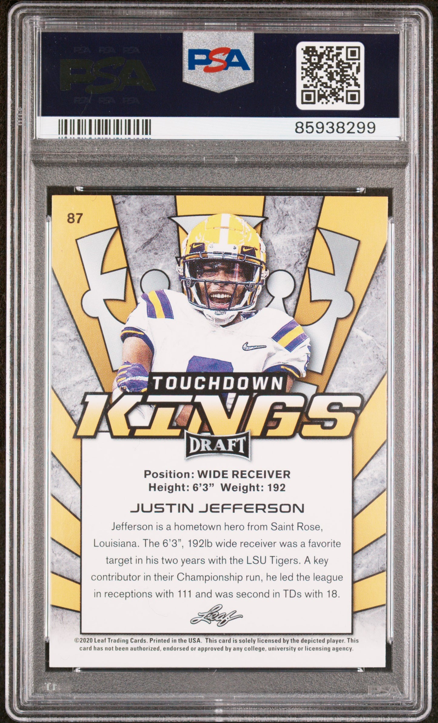 2020 Leaf Draft Justin Jefferson #87 Gold PSA 10