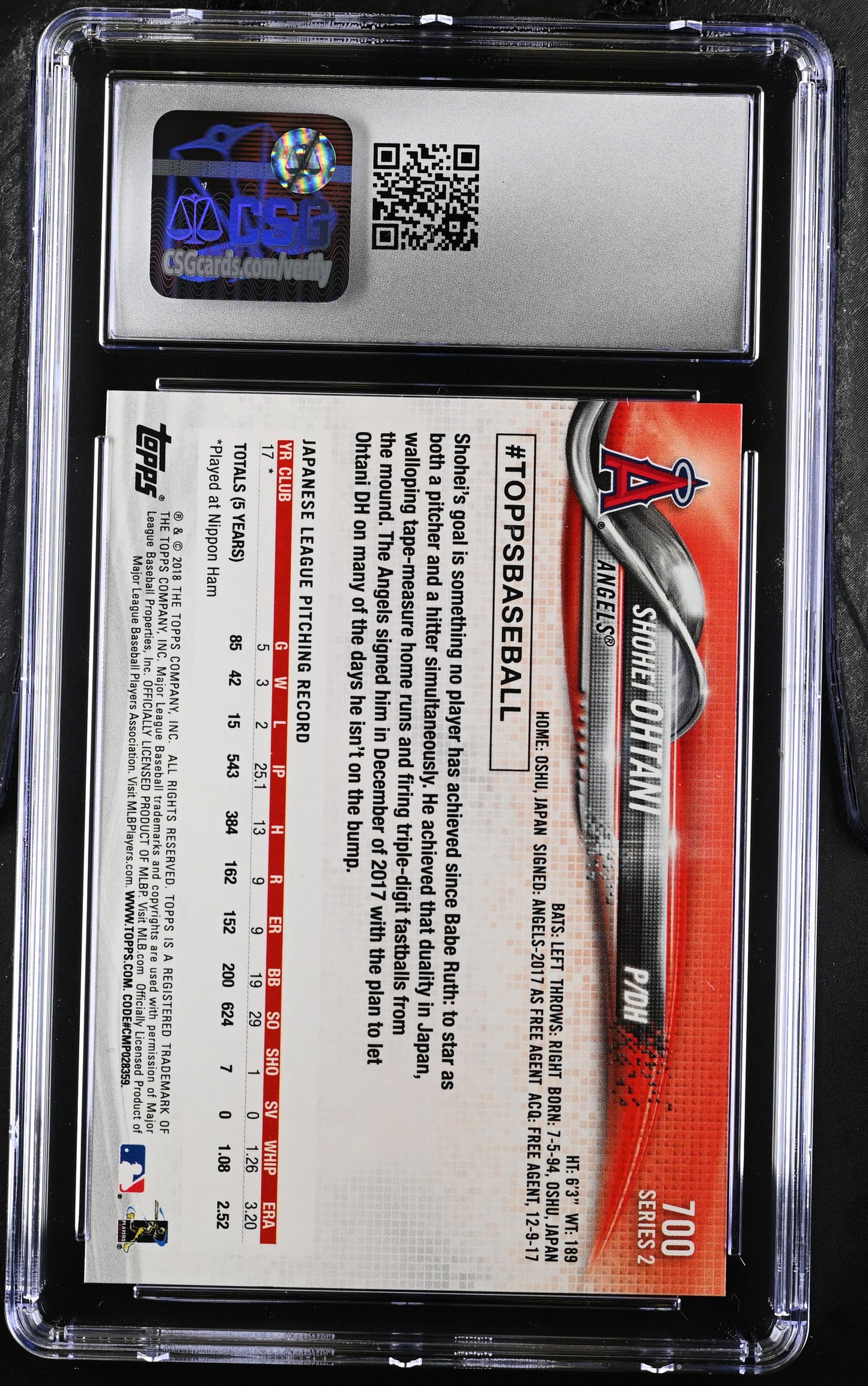 2018 Topps Shohei Ohtani #700 CGC 10