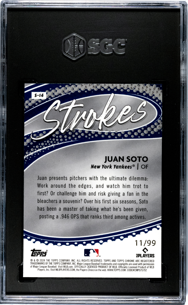 2024 Topps Chrome Juan Soto #S-14 Strokes Green Refractor 99 SGC 10
