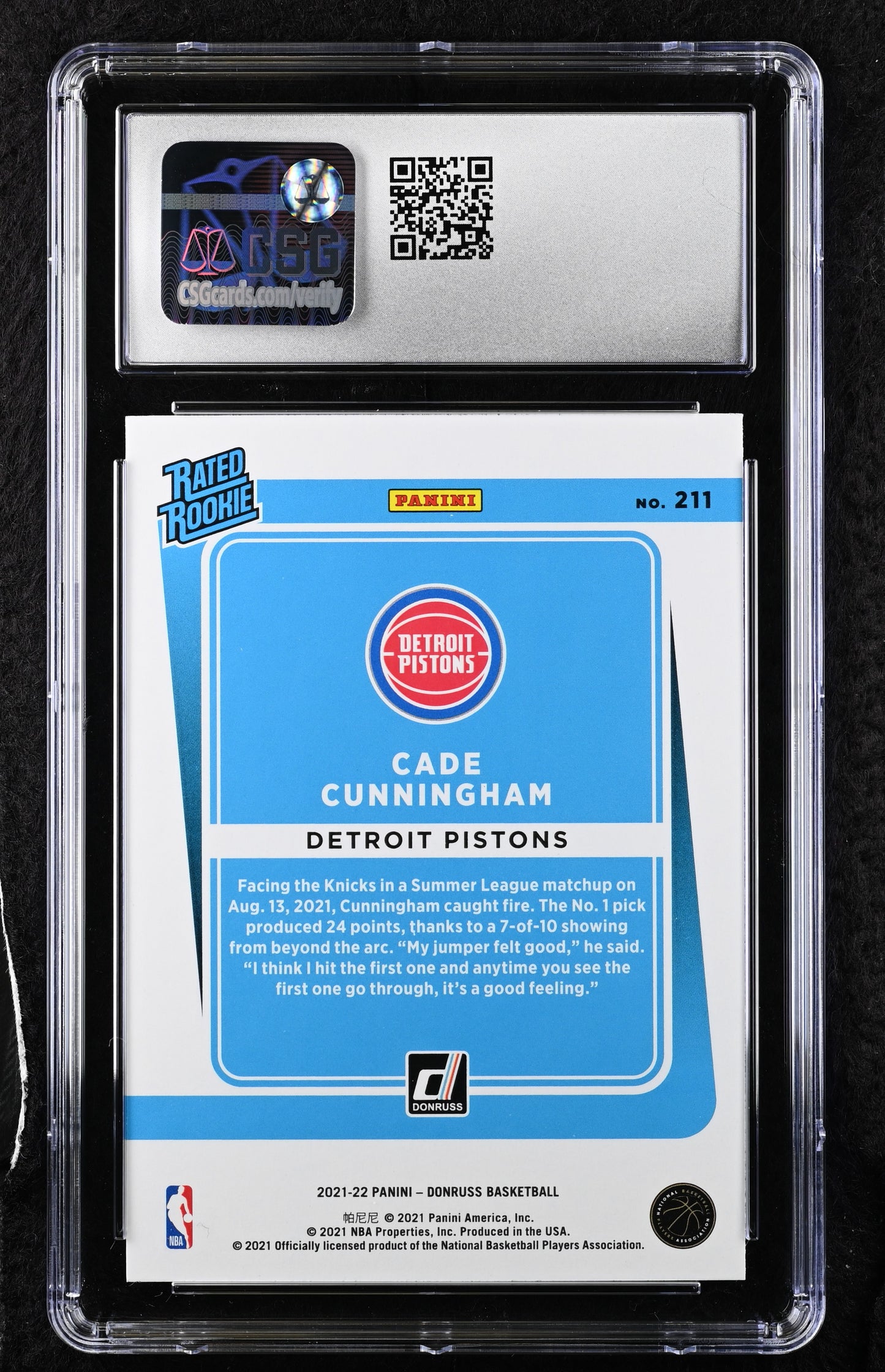 2021-22 Donruss Cade Cunningham #211 Orange Laser CGC 10
