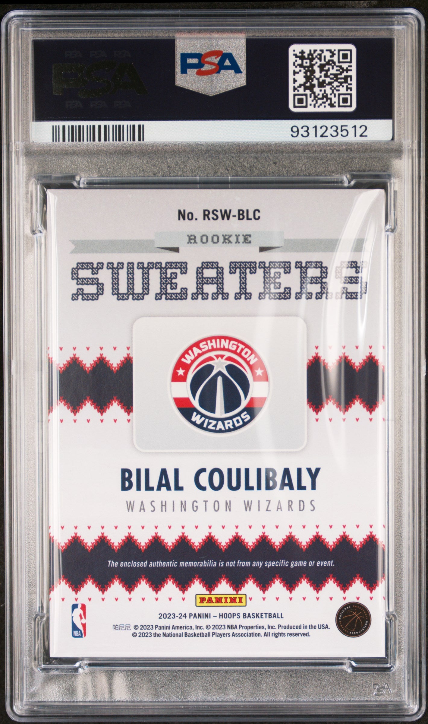 2023 Panini NBA Hoops Rookie Sweaters Bilal Coulibaly #RSWBLC PSA 9