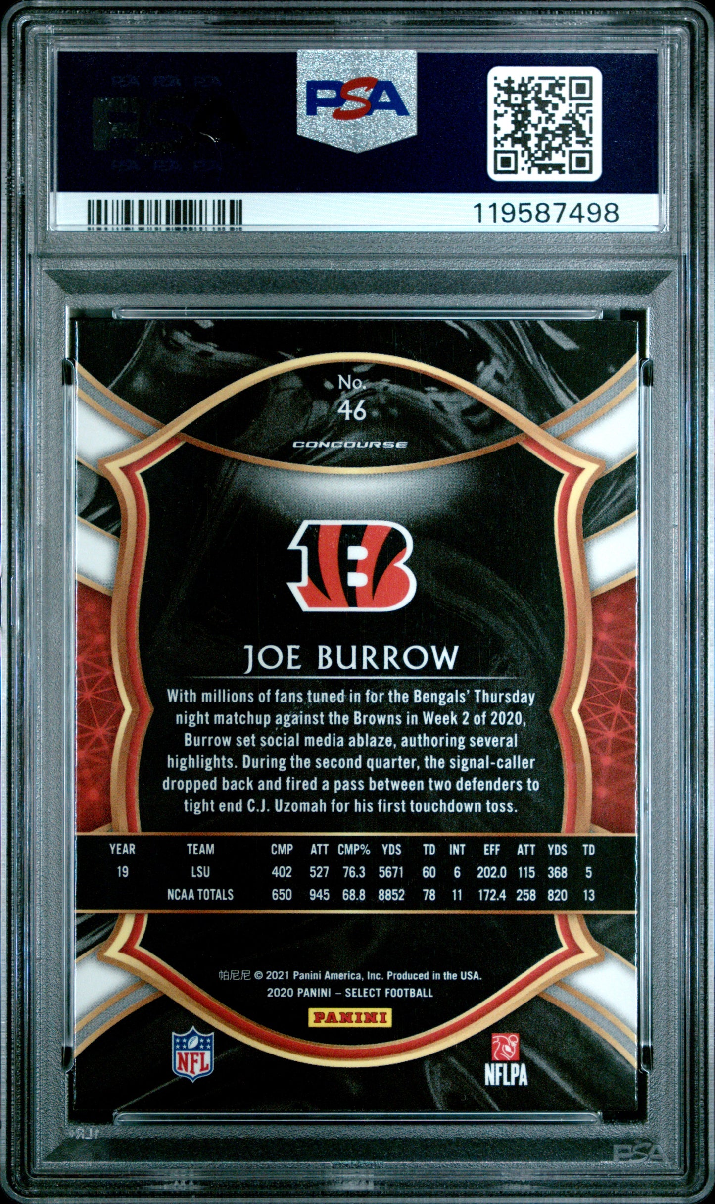 2020 Panini Select Joe Burrow #46 PSA 10