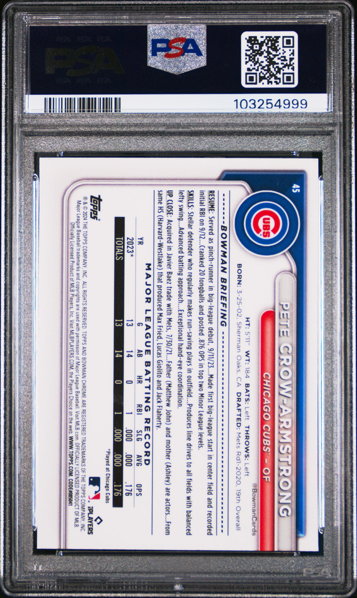 2024 Bowman Chrome Pete Crow-Armstrong #45 PSA 9