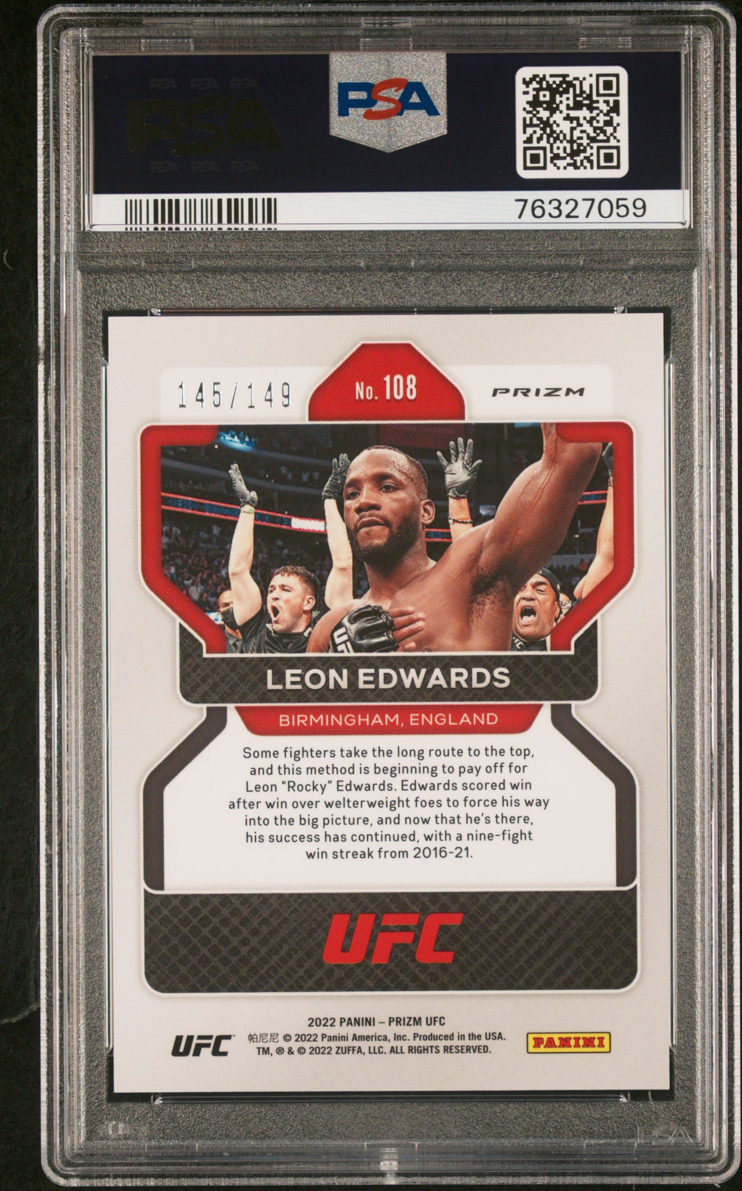 2022 Panini Prizm UFC Leon Edwards #108 Purple PSA 9