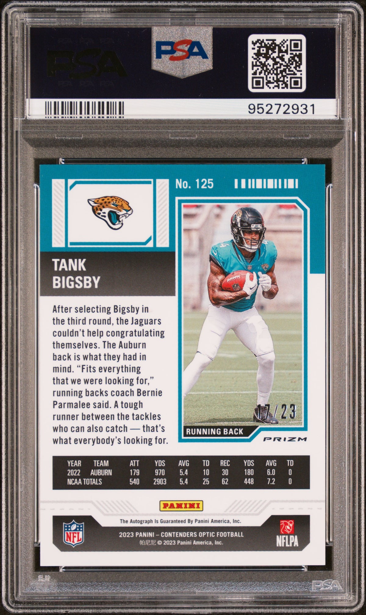 2023 Panini Rookie Ticket RPS Preview Autographs Tank Bigsby #125 Cor TKT PSA 10