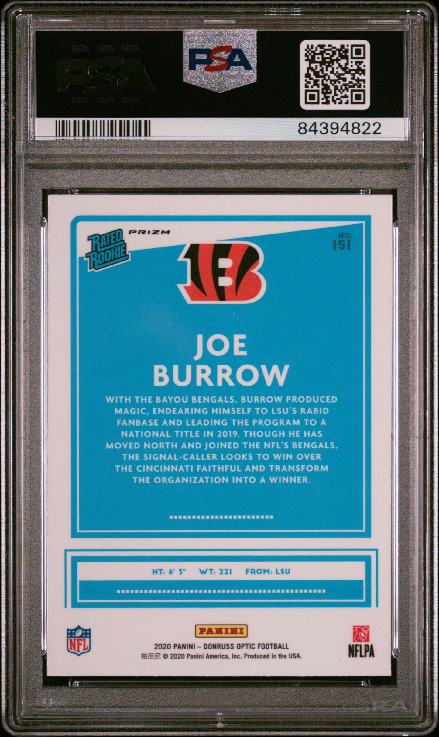 2020 Panini Donruss Optic Joe Burrow #151 Pink PSA 9