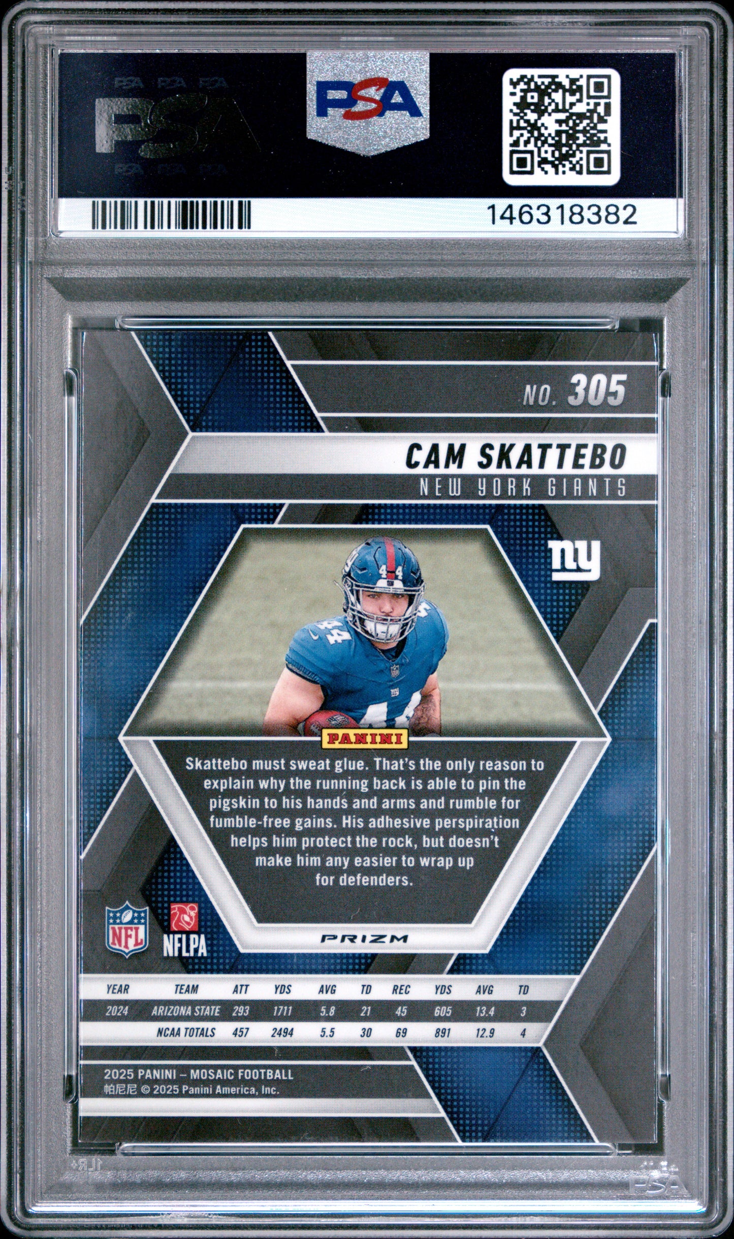 2025 Panini Mosaic Cam Skattebo #305 Red & White Stripe PSA 10