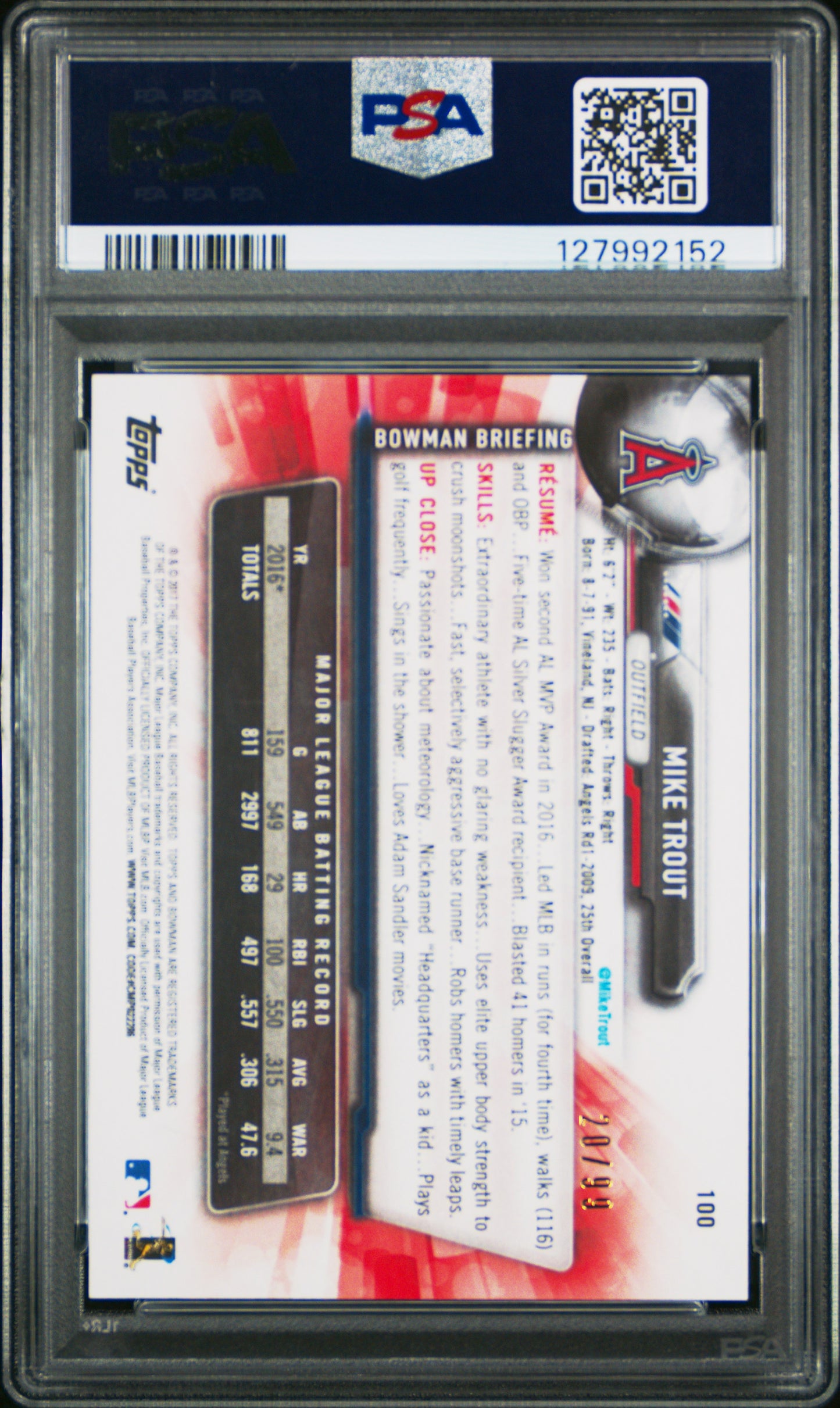 2017 Bowman Mike Trout #100 Green PSA 8.5