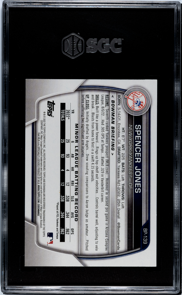 2023 Bowman Spencer Jones #BP-139 Prospect SGC 10