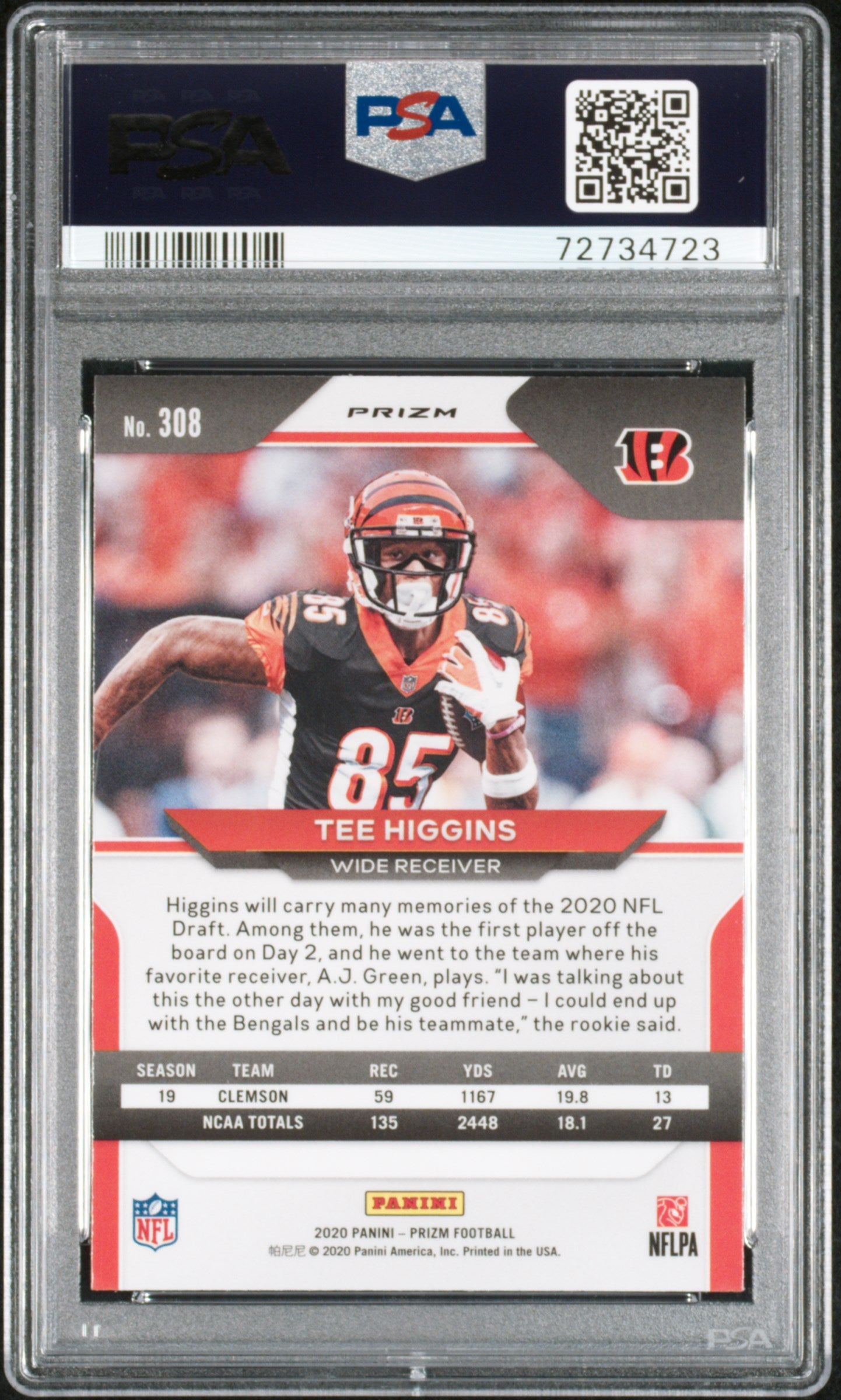 2020 Panini Prizm Tee Higgins #308 Lazer PSA 10