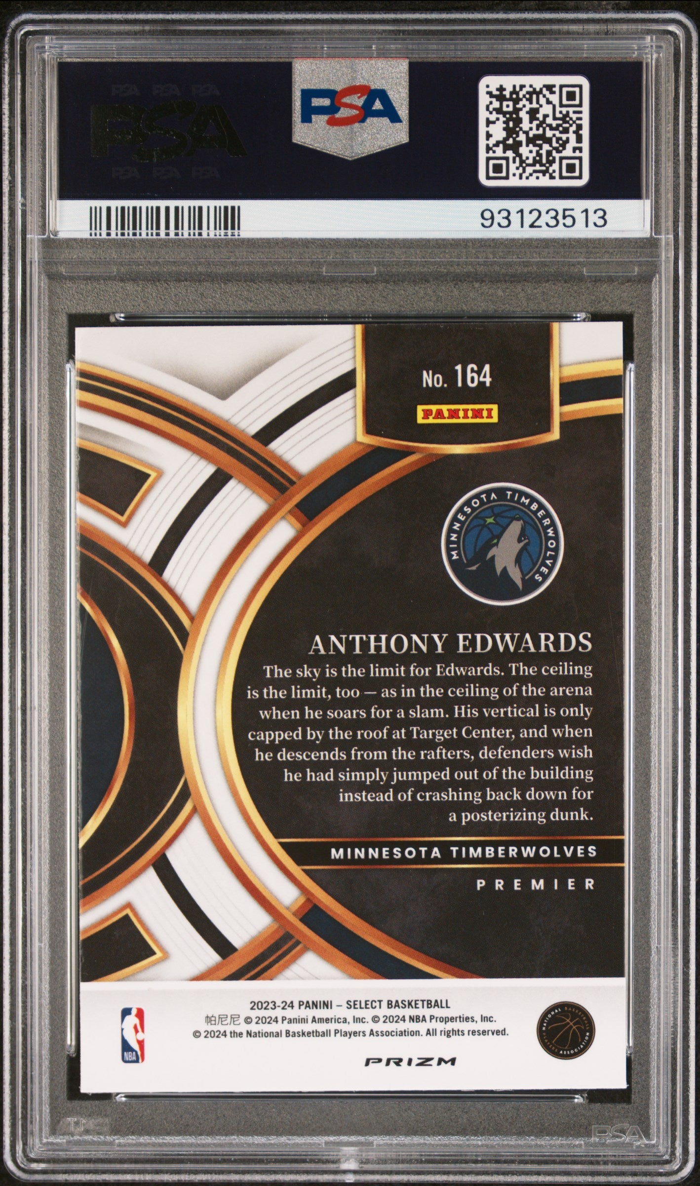 2023 Panini Select Anthony Edwards #164 Orange Flash PSA 9
