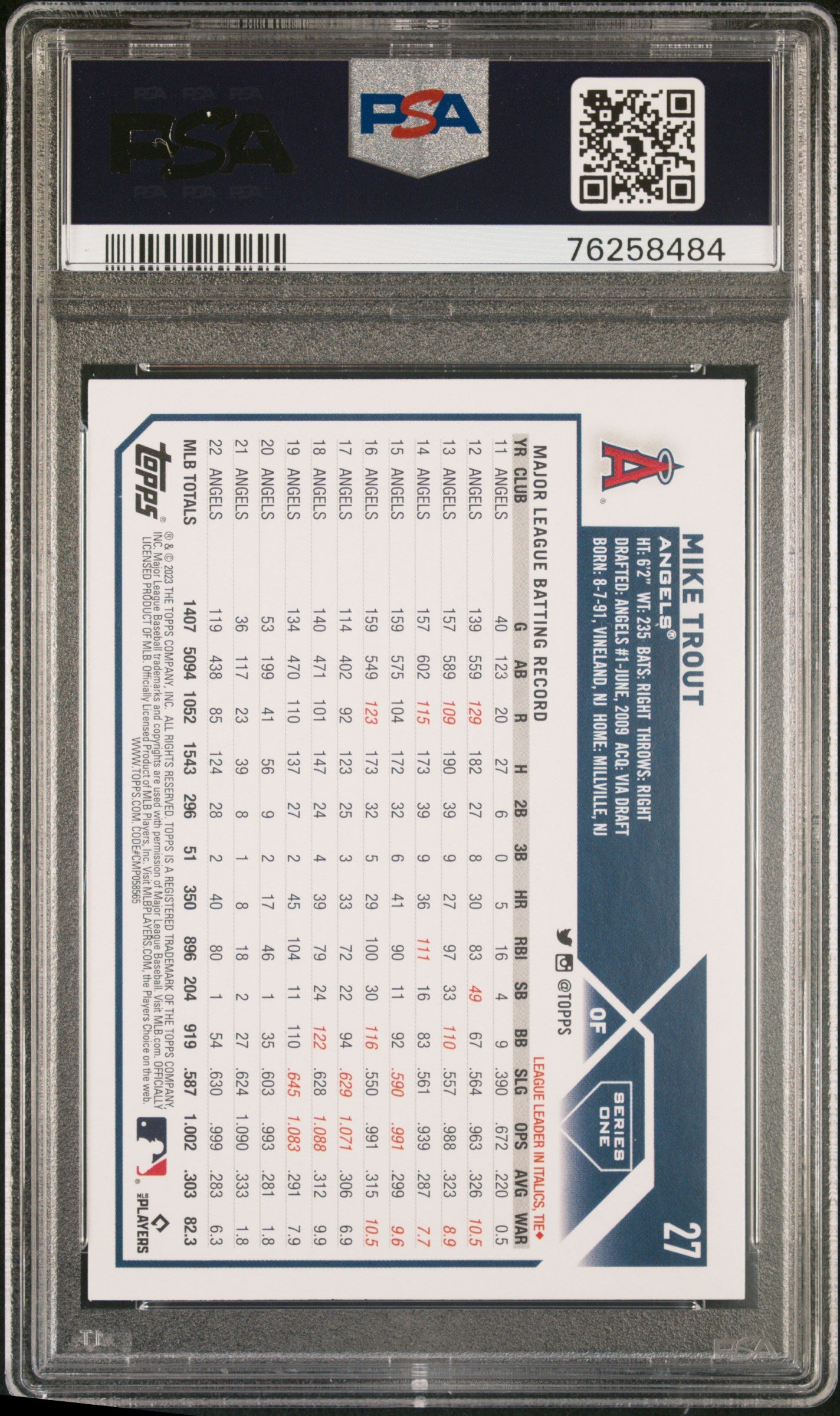 2023 Topps Mike Trout #27 Rainbow Foil PSA 9