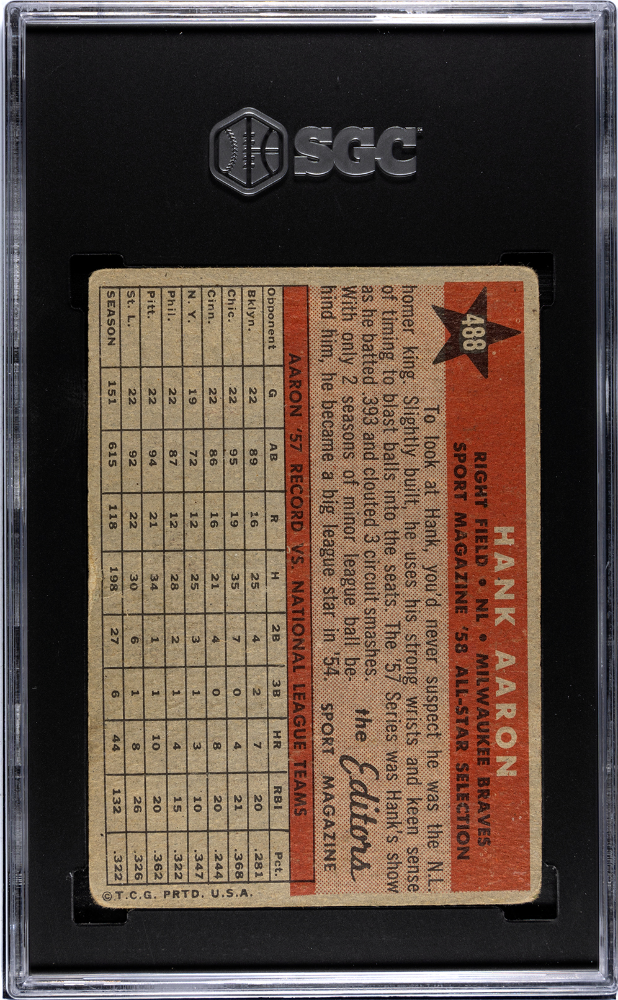 1958 Topps Hank Aaron #488 All Star SGC 3