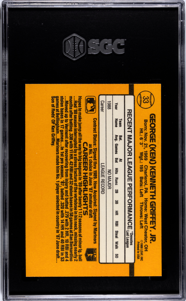 1989 Donruss Ken Griffey JR. #33 SGC 8.5