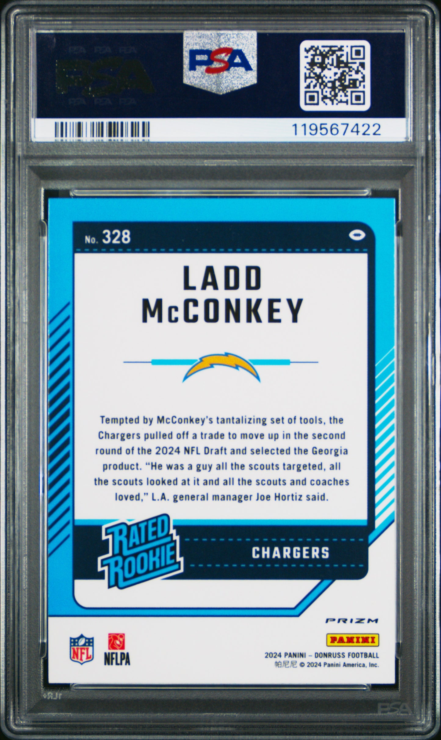2024 Panini Donruss Ladd Mcconkey #328 Optic Preview Blue Scope PSA 10