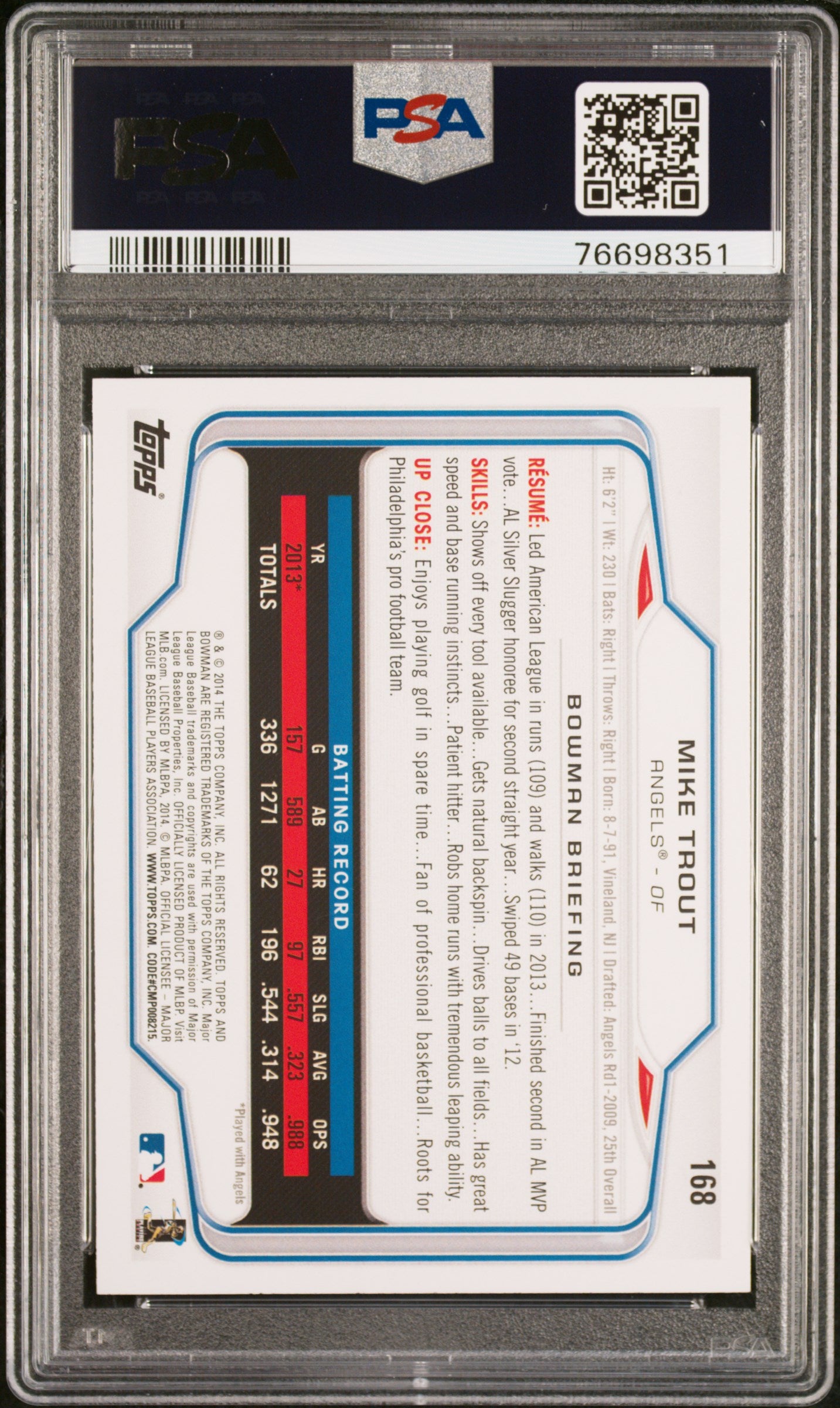 2014 Bowman Mike Trout #168 PSA 10