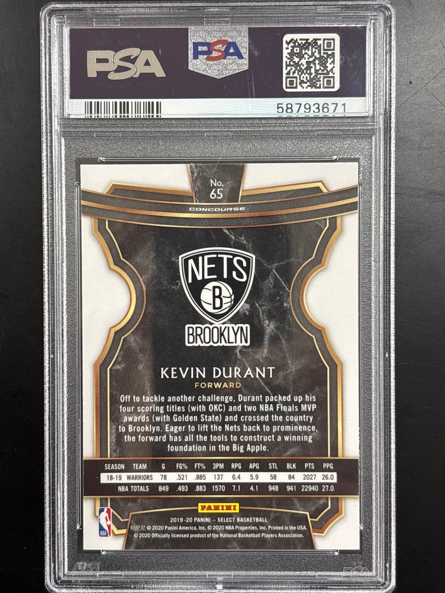 2019 Panini Select Kevin Durant #65 PSA 10