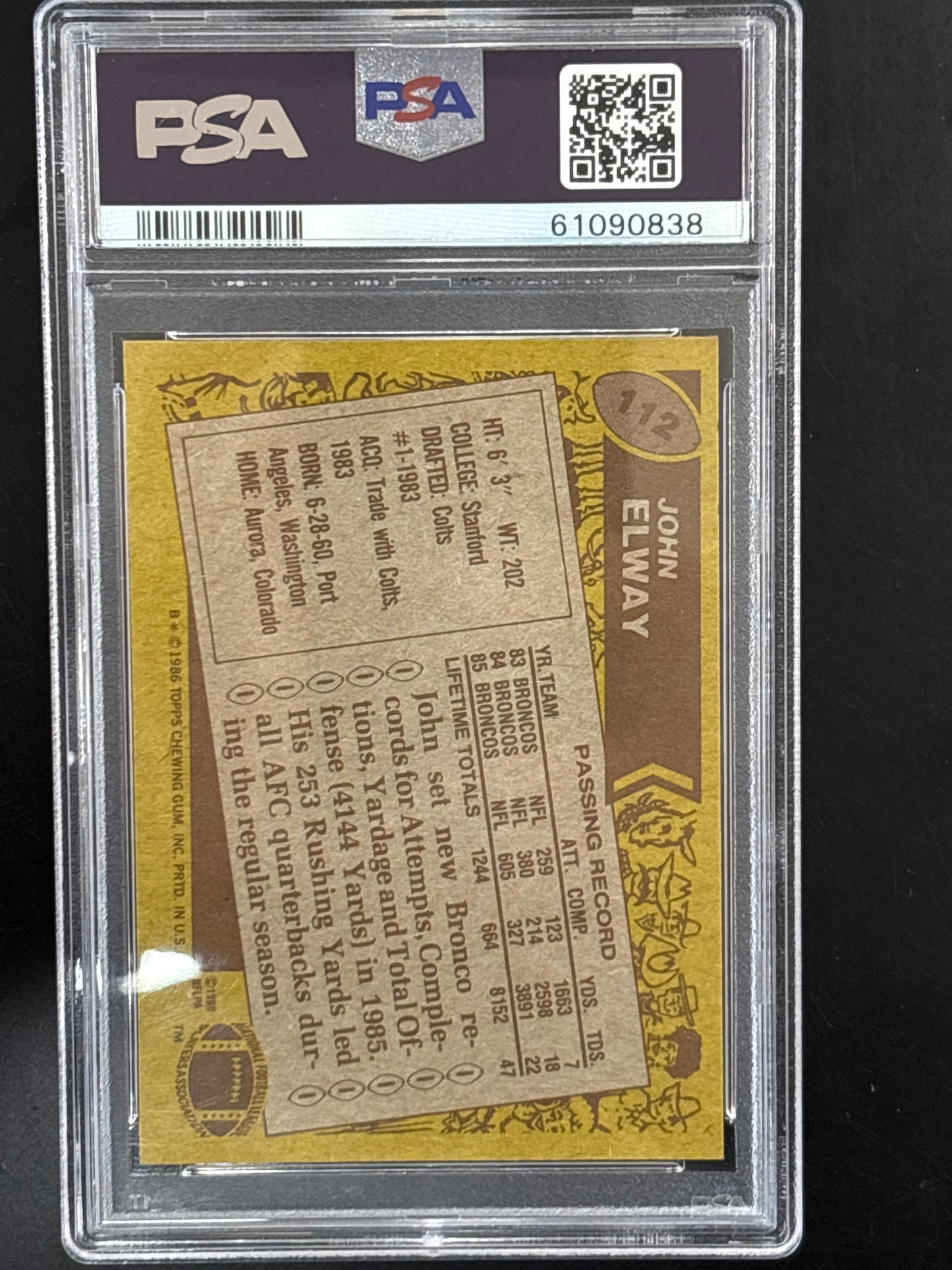 1986 Topps John Elway #112 PSA 8