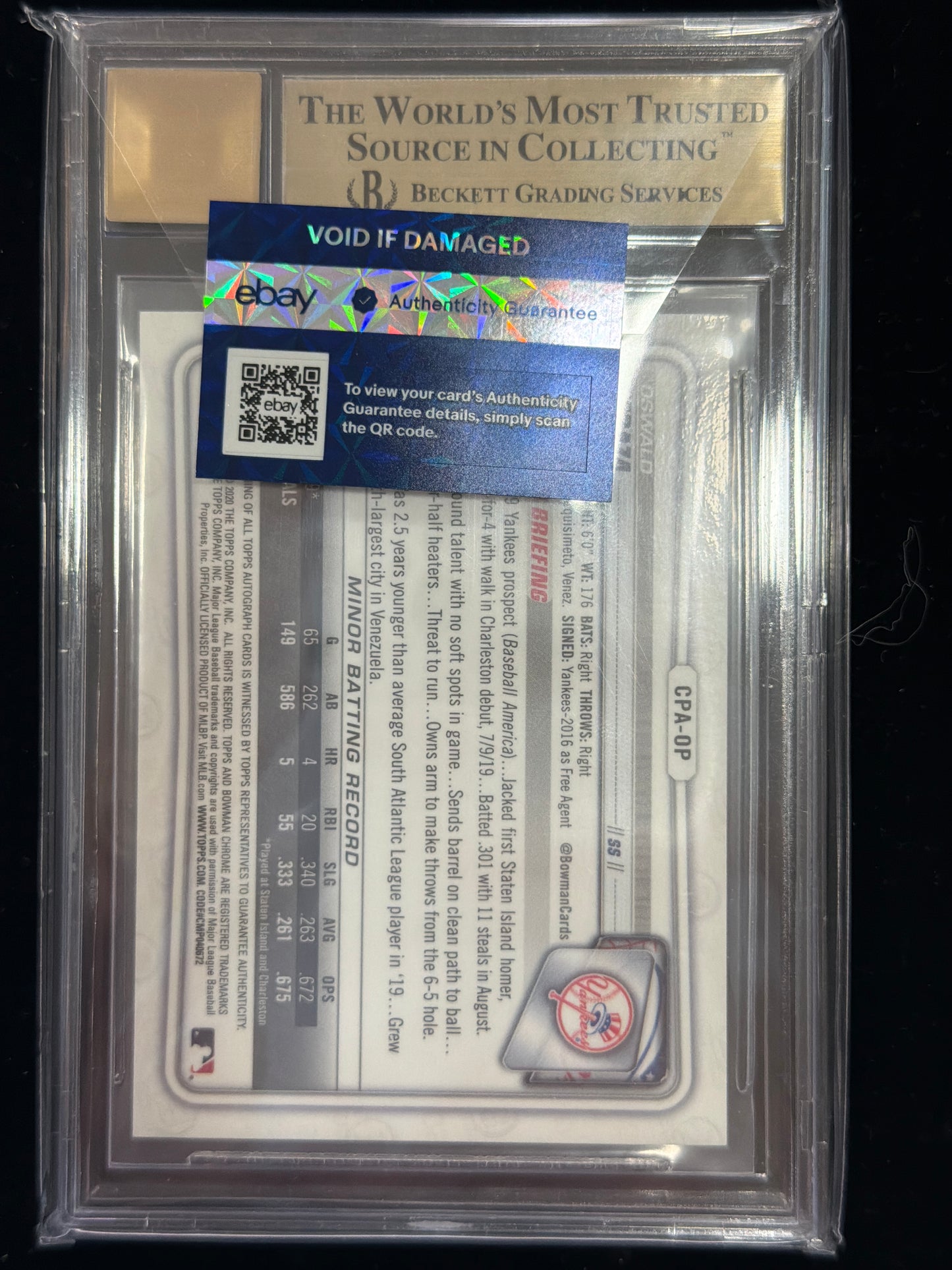2020 Bowman Chrome Prospect Auto Gold Refractors Oswald Peraza #CPAOP BGS 9.5
