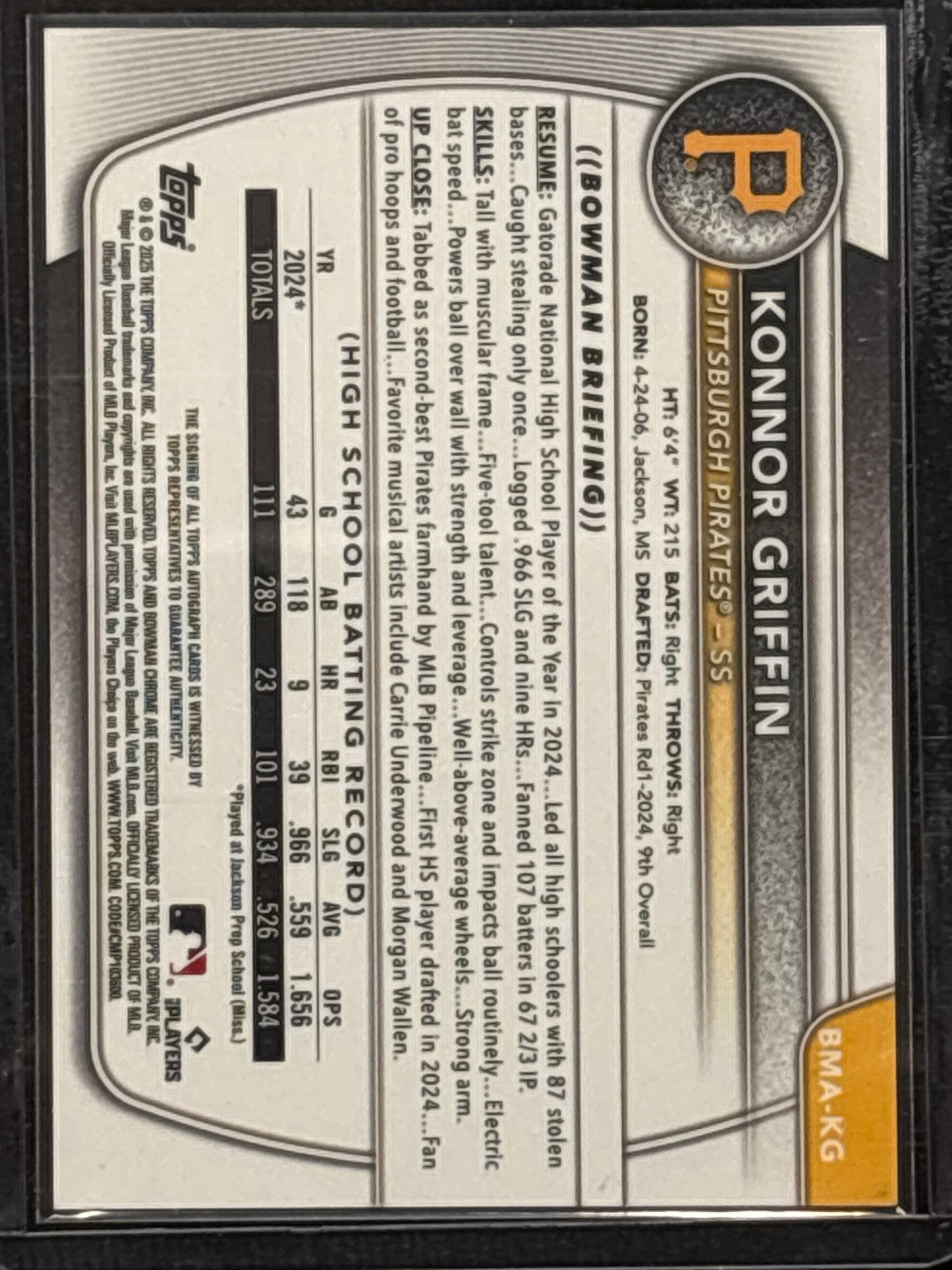 2025 Bowman Chrome Konnor Griffin #BMA-KG Purple 43/199