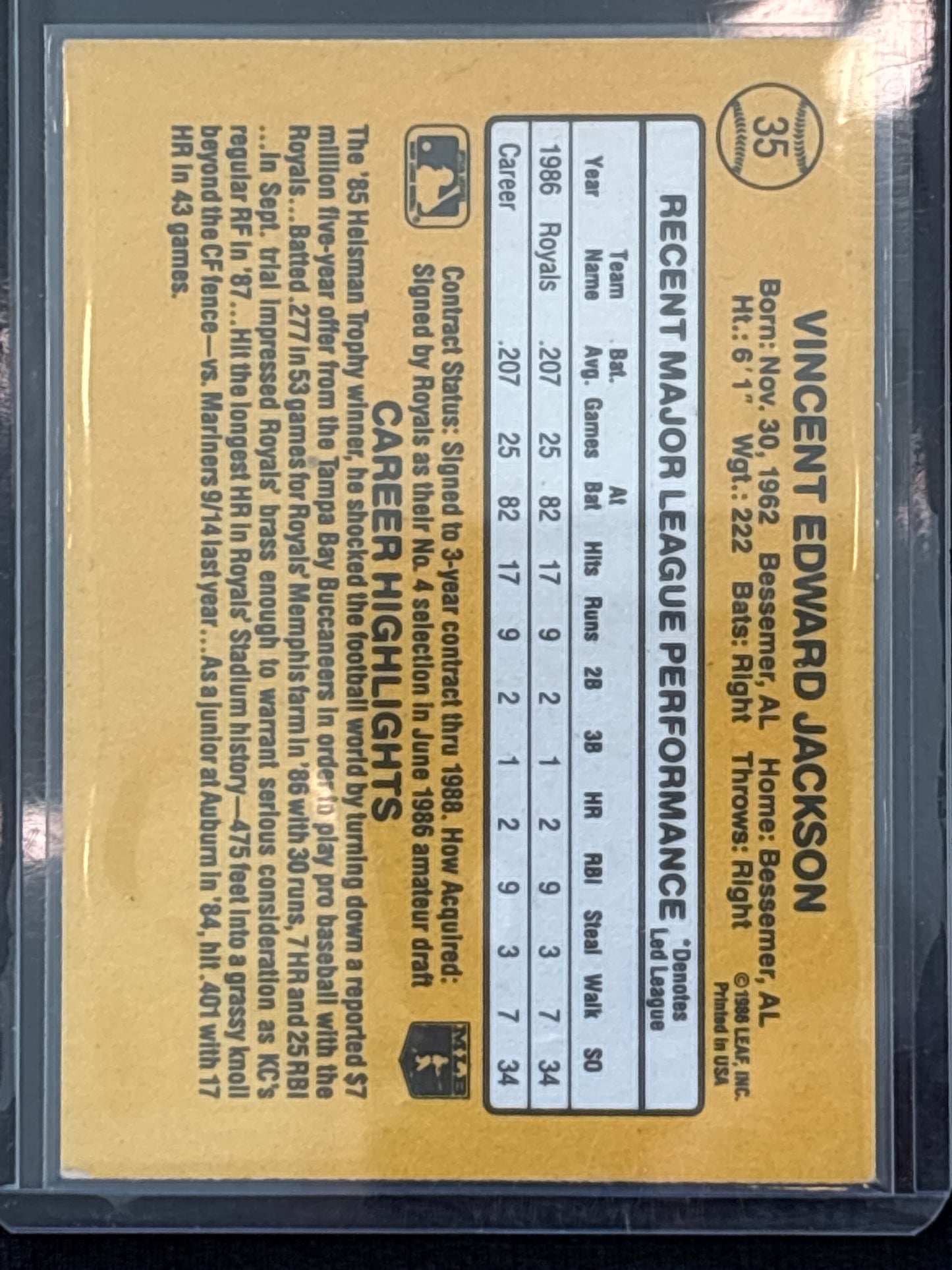 1988 Donruss Bo Jackson #35 Rookie