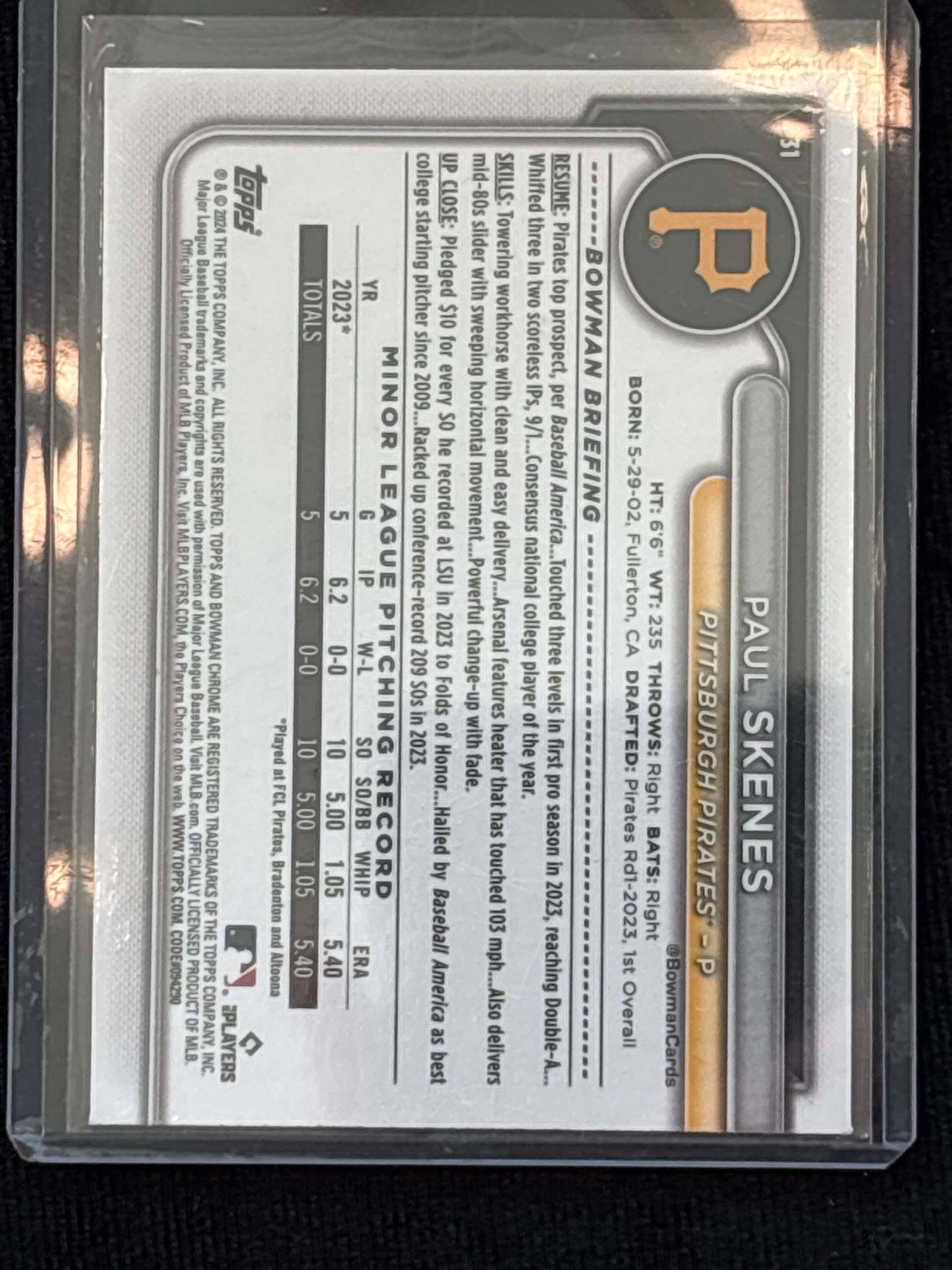 2024 Bowman Chrome Paul Skenes Mint Rookie