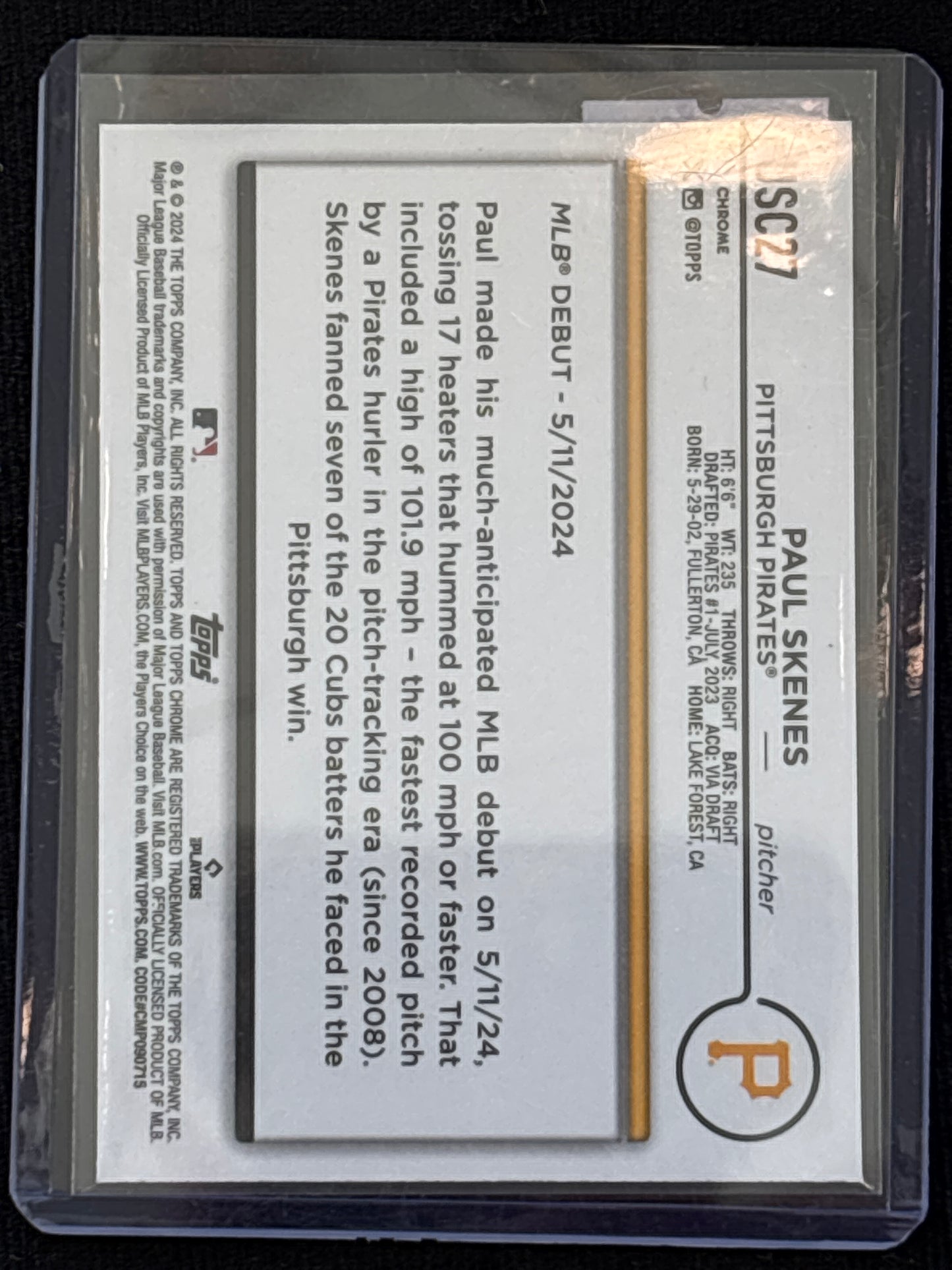 2024 Topps Chrome Paul Skenes #USC-27 Parallel/Variety Rookie RC