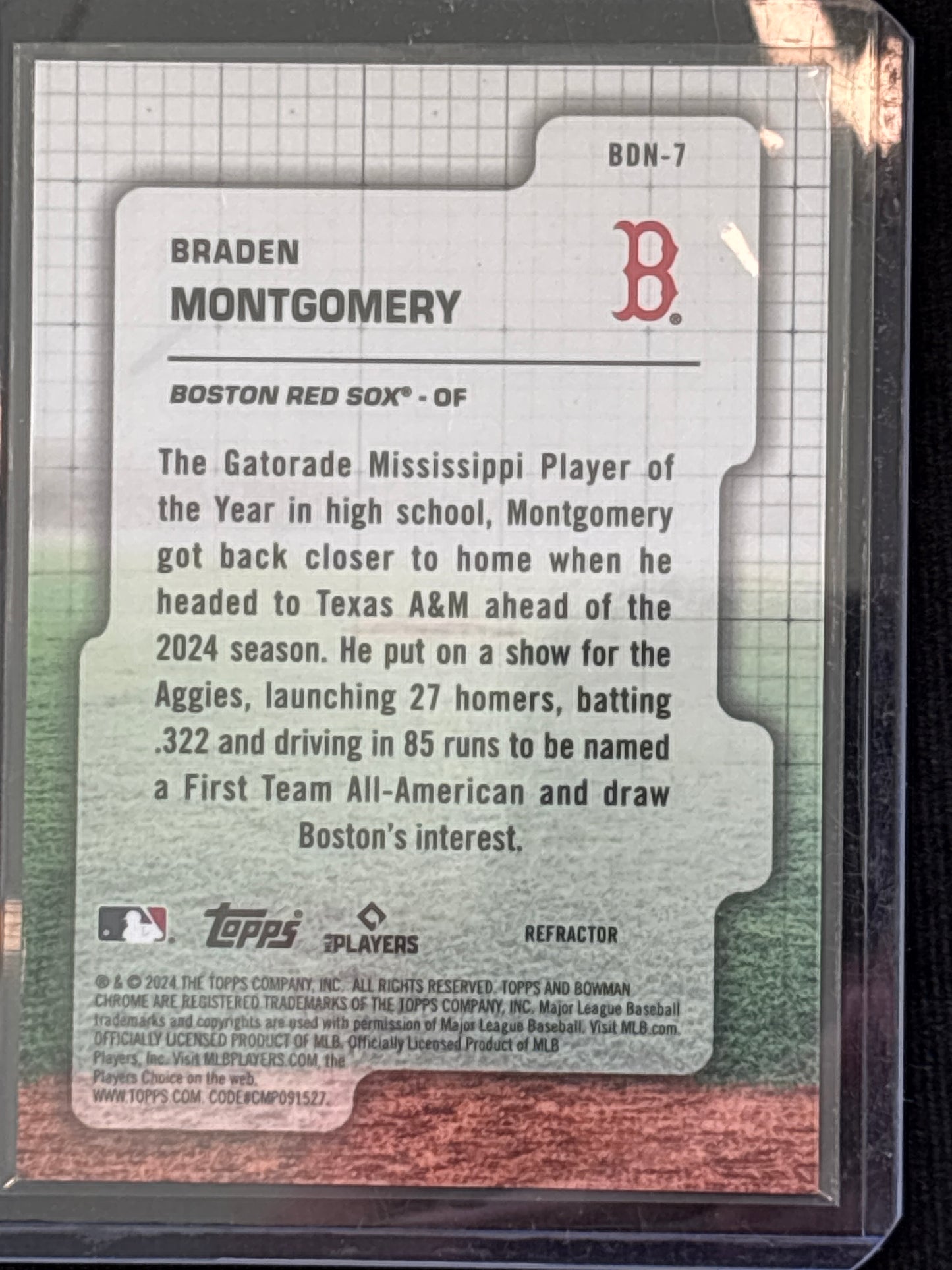 2024 Topps Bowman Draft Chrome Braden Montgomery #BDN-7 Refractor Mint Parallel