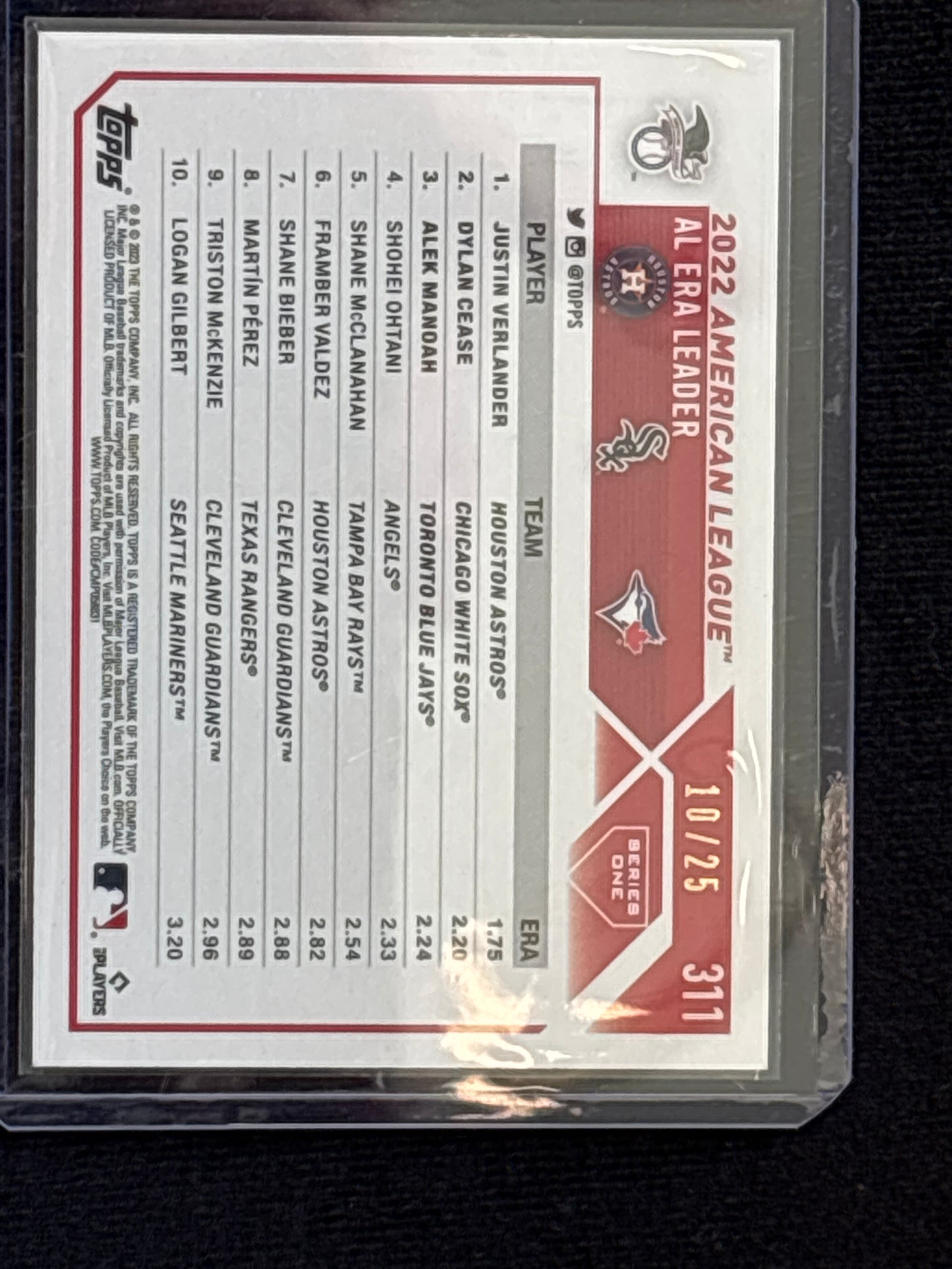 2023 Topps Series 1 Alek Manoah Dylan Cease Justin Verlander #311 Mint 10/25