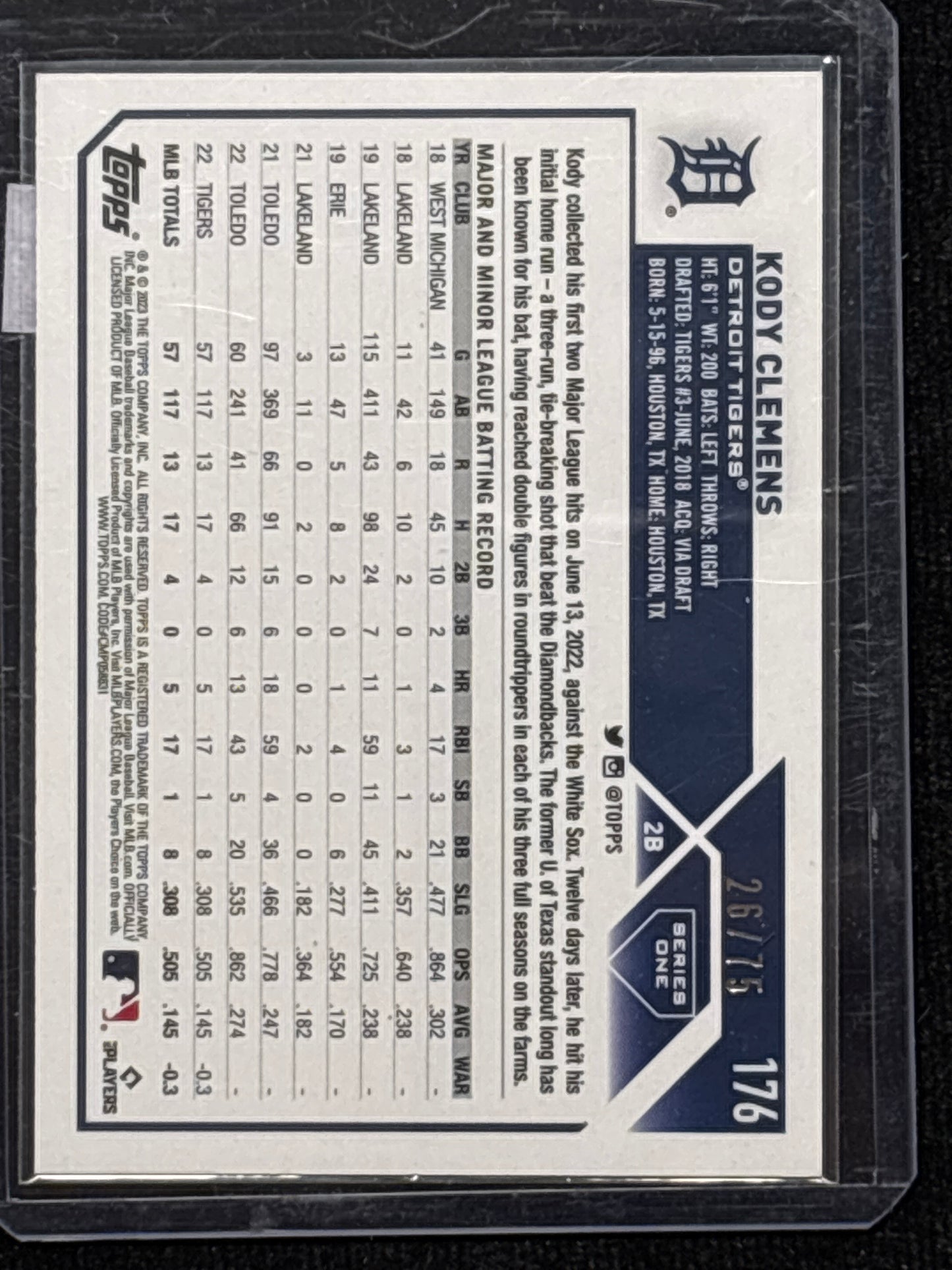 2023 Topps 1st Edition Kody Clemens #176 26/75 RC