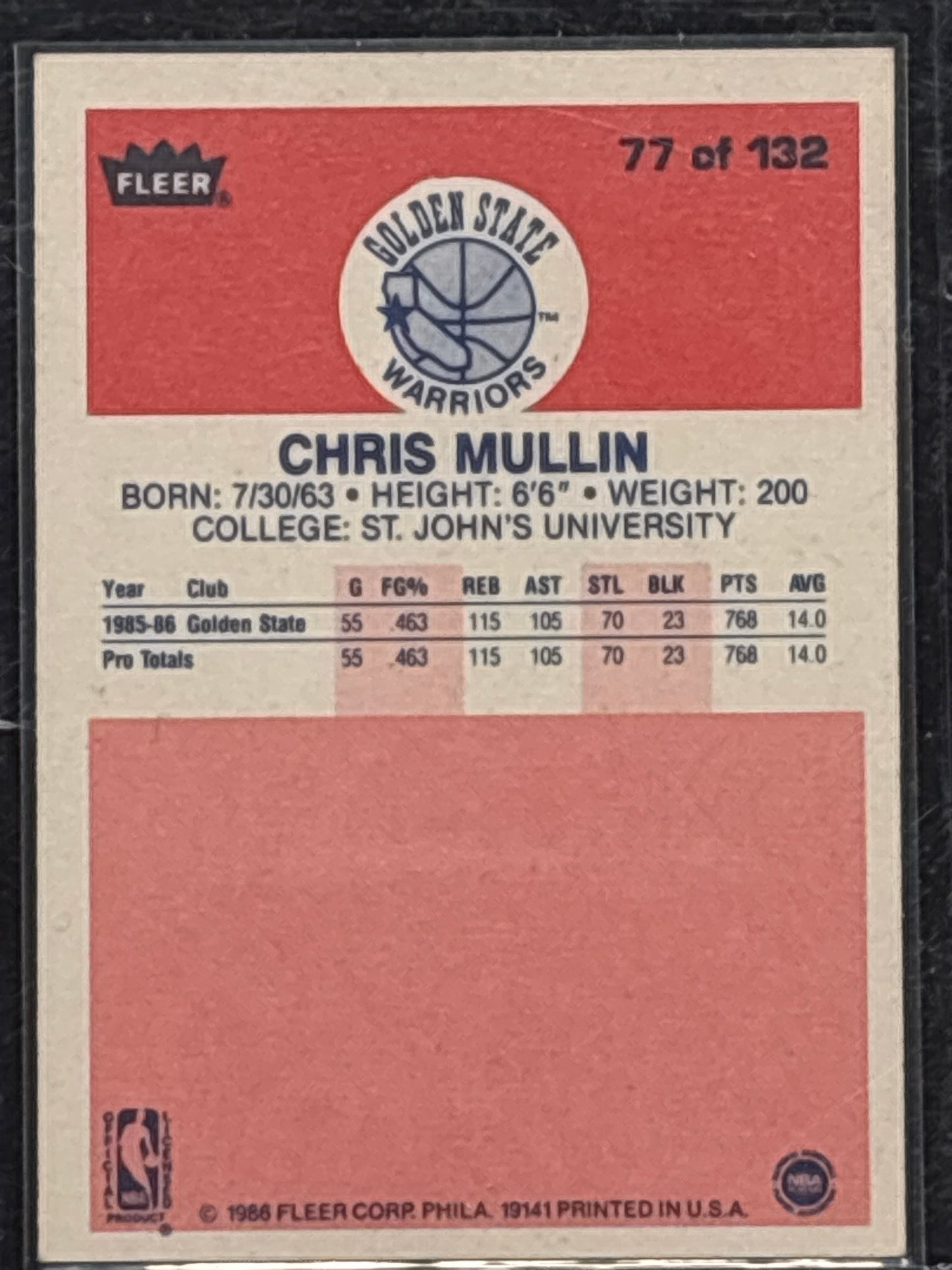 1986 Fleer Basketball Chris Mullin #77 HOF