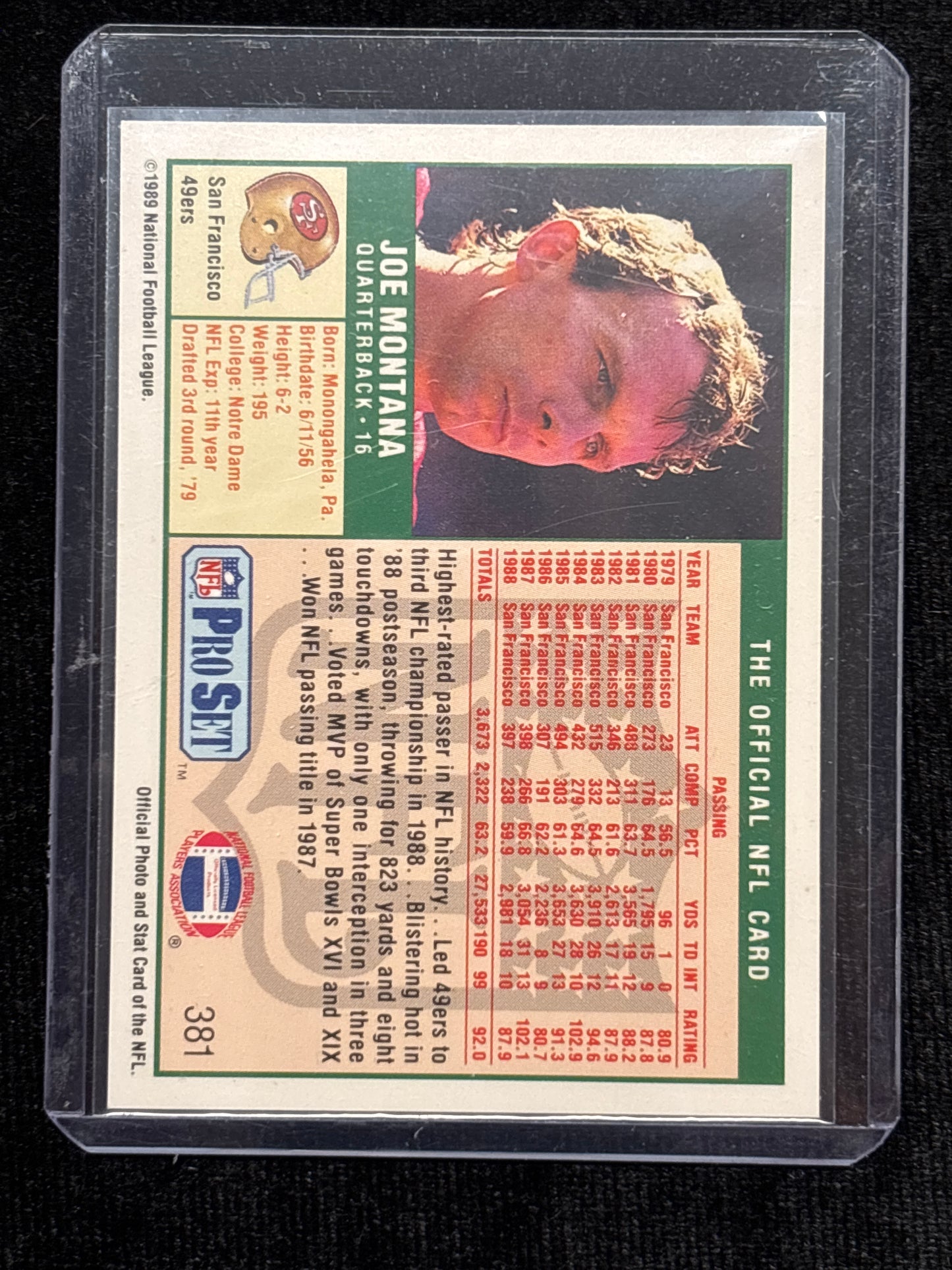 1989 Pro Set Joe Montana #381