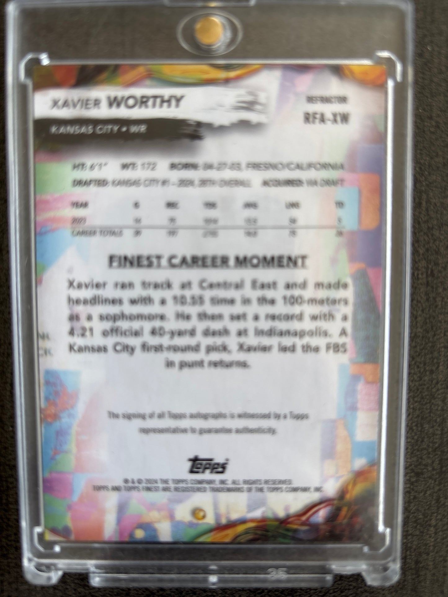 2024 Topps Finest Xavier Worthy #RFA-XW Refractor RC