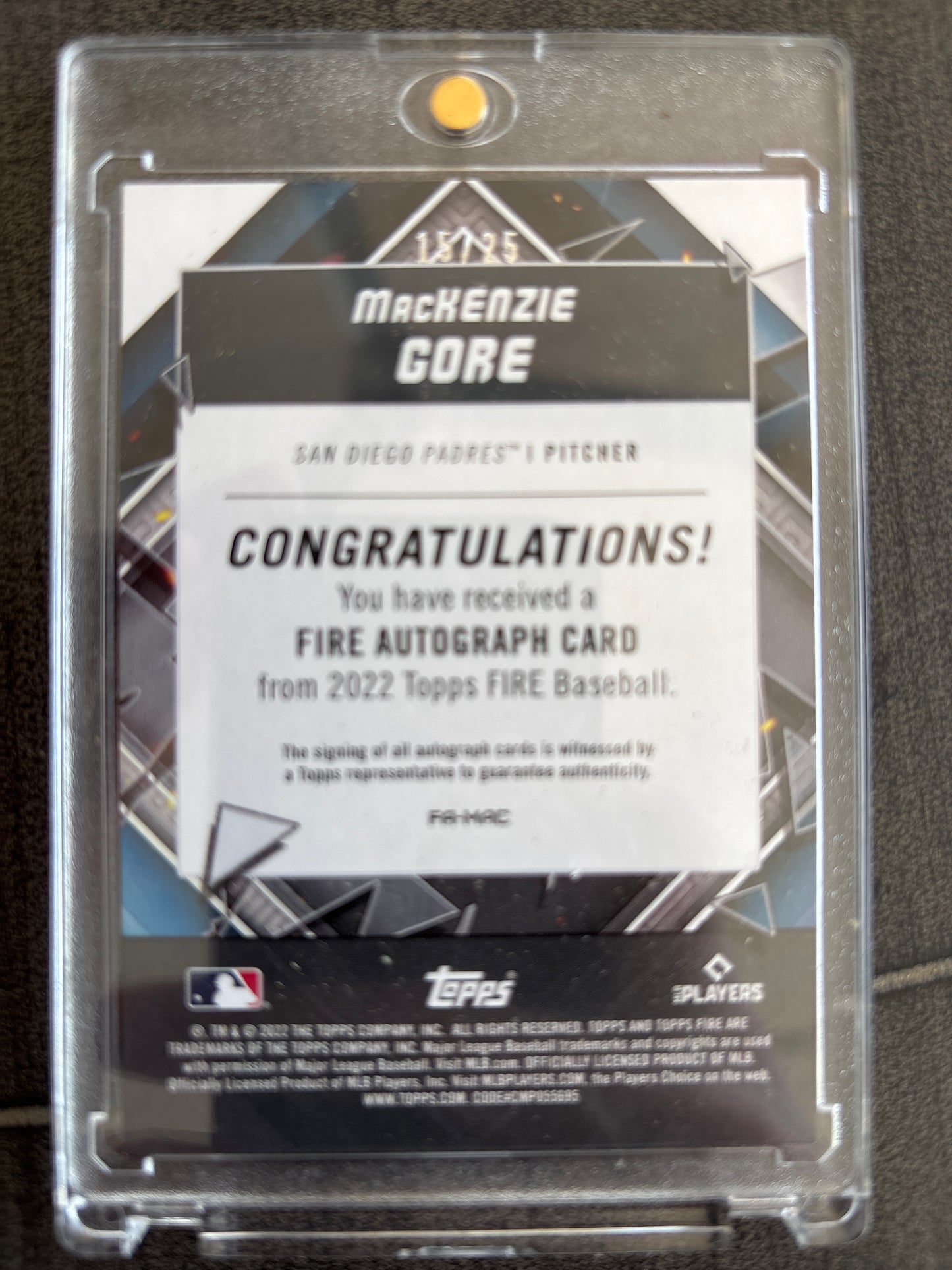 2022 Topps Fire MacKenzie Gore #FA-MAG Magenta /25 RC
