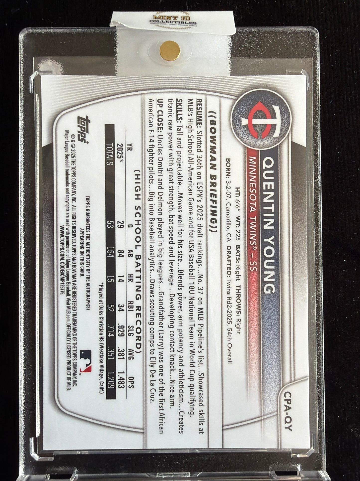 2025 Topps Bowman Chrome Quentin Young #CPA-QY