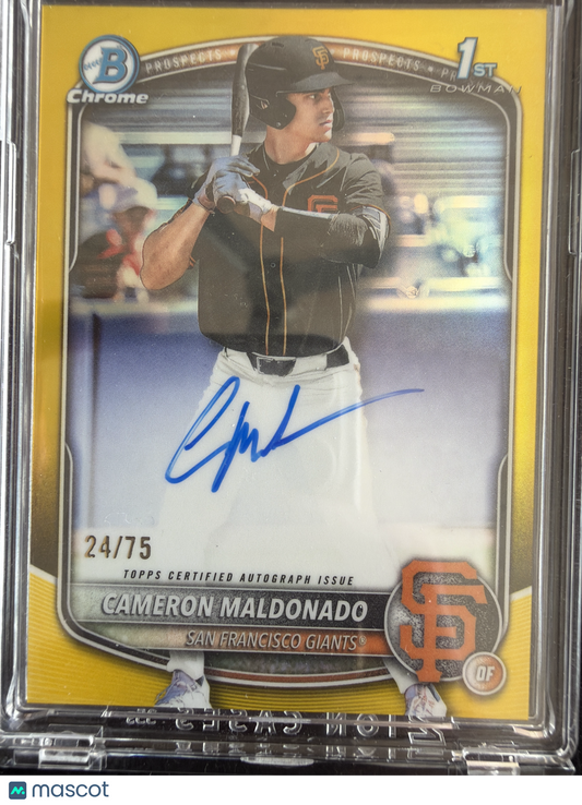2025 Bowman Chrome Cameron Maldonado #CPA-CMA Yellow Refractor /75 1st Bowman