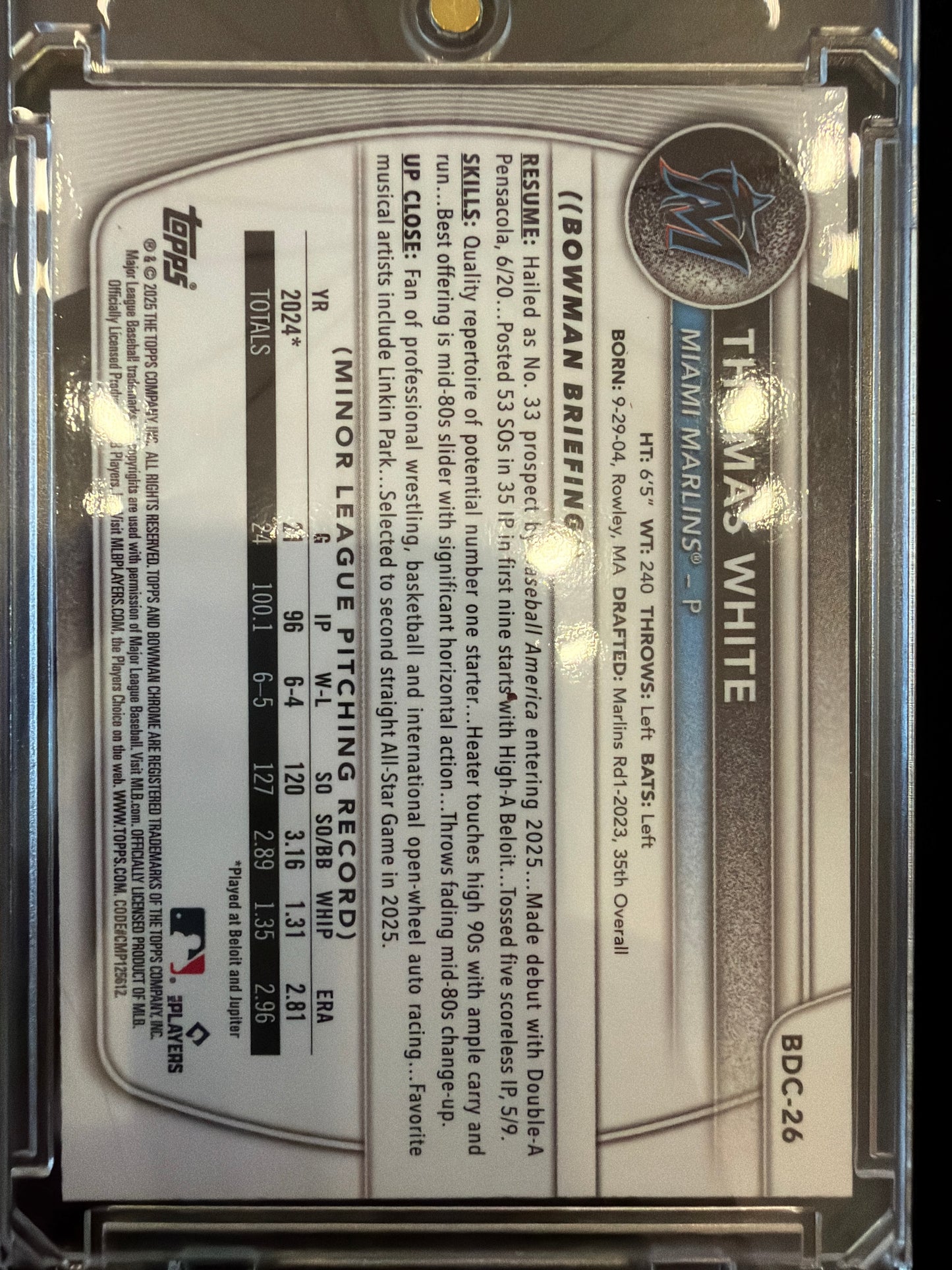 2024 Bowman Chrome Thomas White #BDC-26 Green Grass Refractor /99