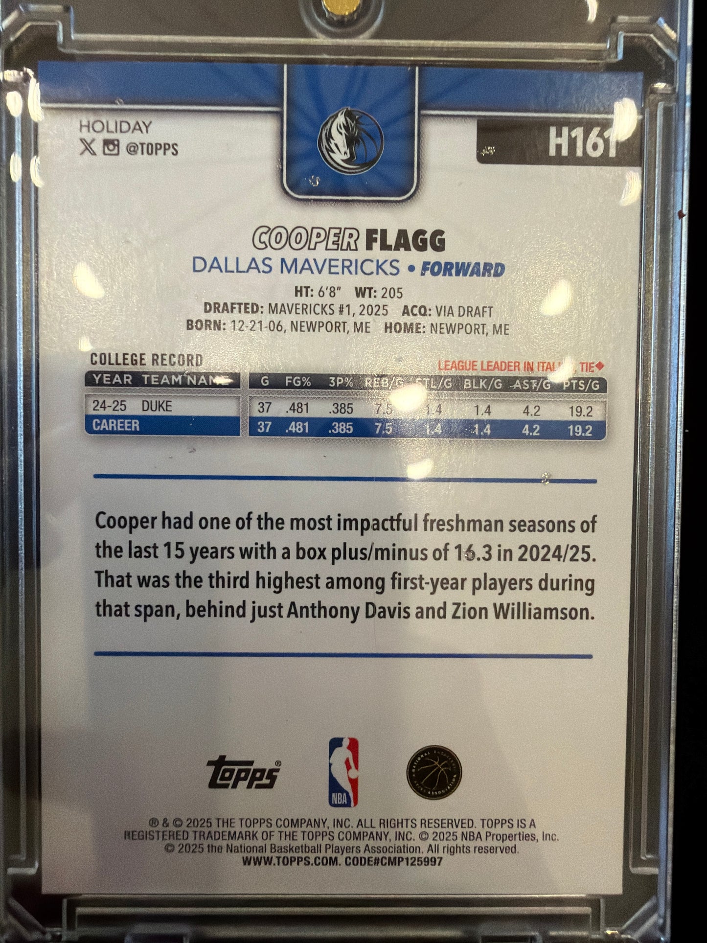 2025 Topps Holiday Cooper Flagg #H161 RC