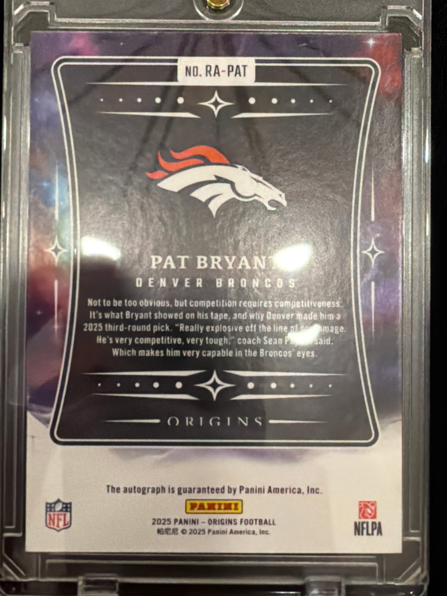 2025 Panini Origins Football Pat Bryant #RA-PAT /49 RC