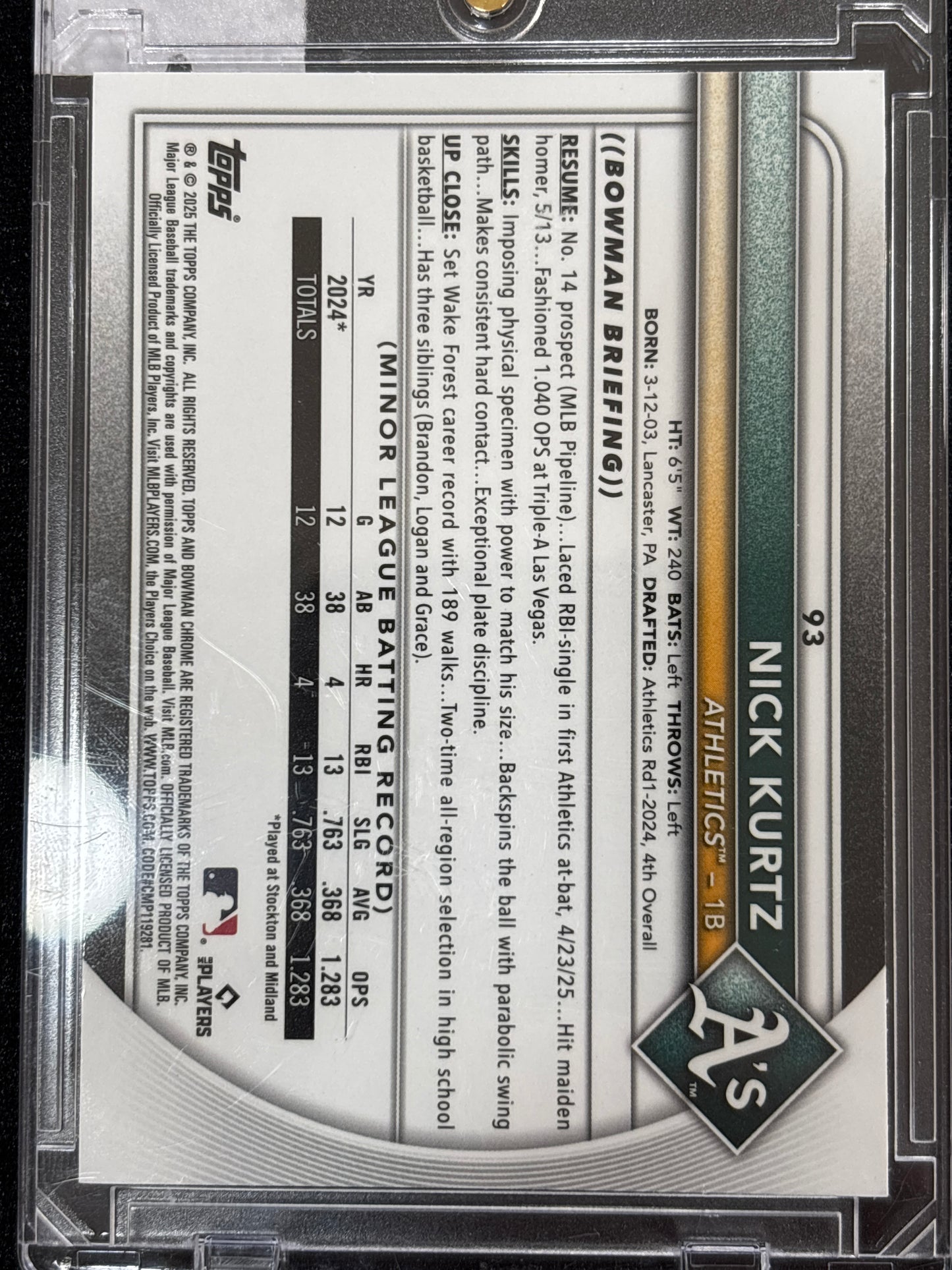 2025 Bowman Chrome Nick Kurtz #93 Refractor RC